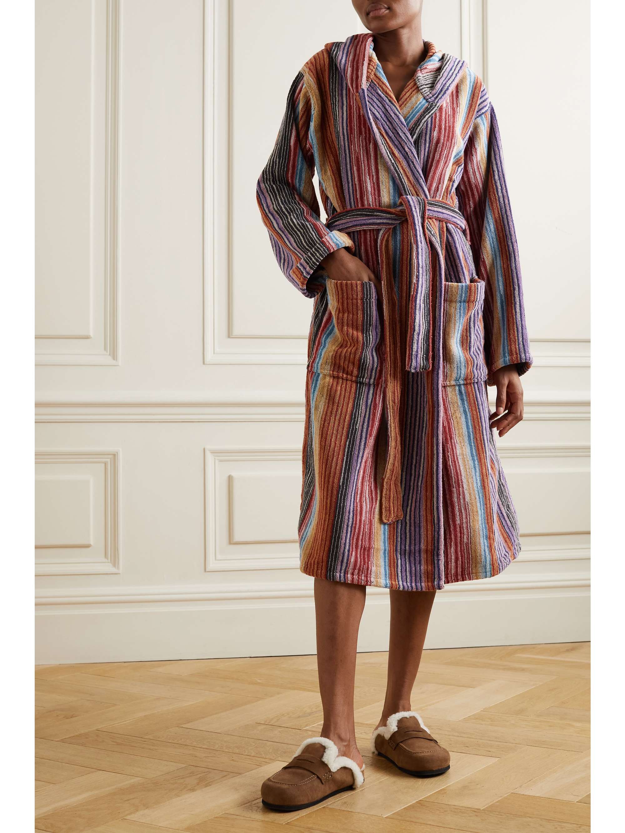 MISSONI HOME Bonnie hooded belted striped cotton-terry robe
