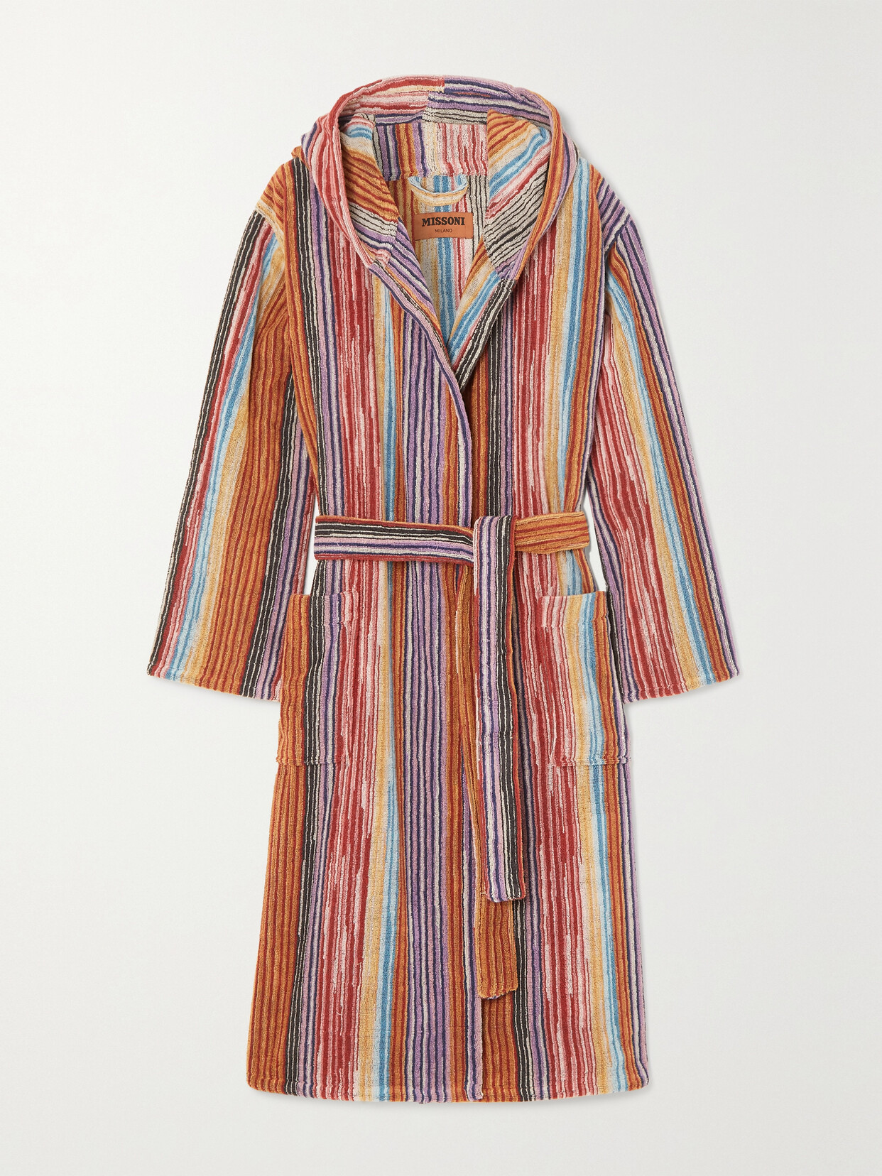 Missoni Home - Bradley Hooded Belted Striped Cotton-terry Robe - Orange