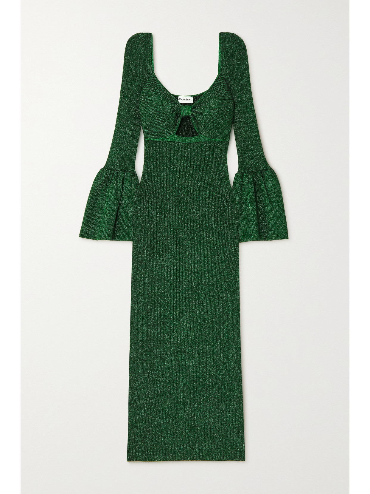 Self-portrait Bow-detailed Cutout Lurex Midi Dress In Green