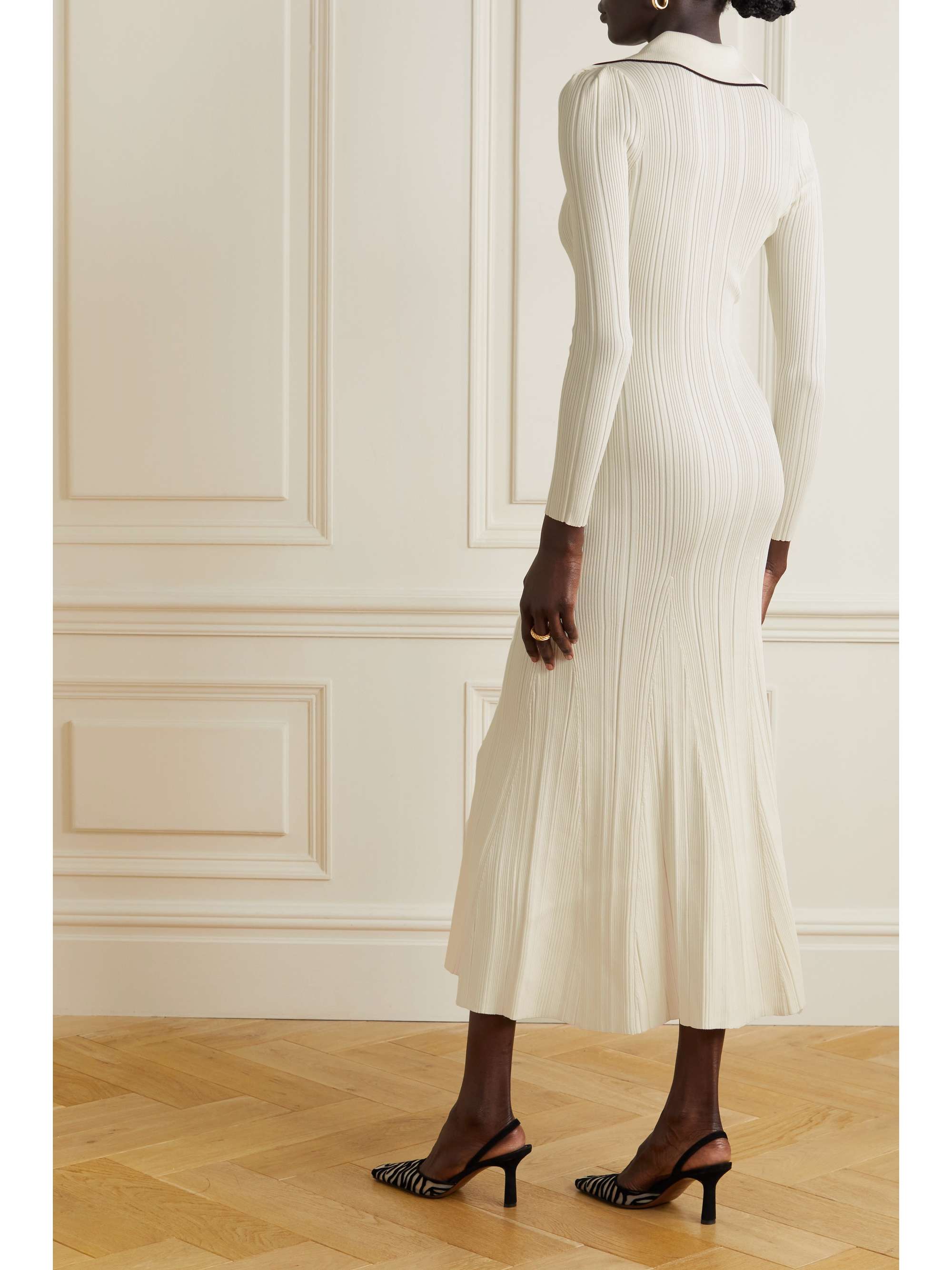 SELFPORTRAIT Contrasttipped ribbedknit midi dress NETAPORTER