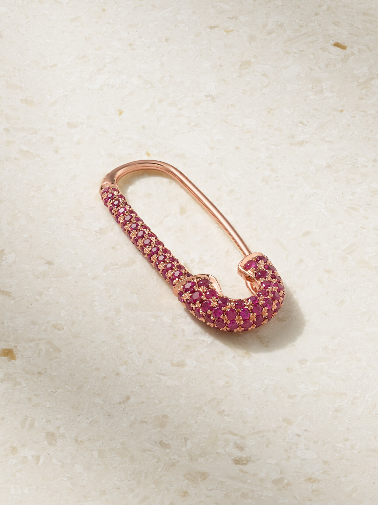 ANITA KO SAFETY PIN 18-KARAT ROSE GOLD RUBY SINGLE EARRING