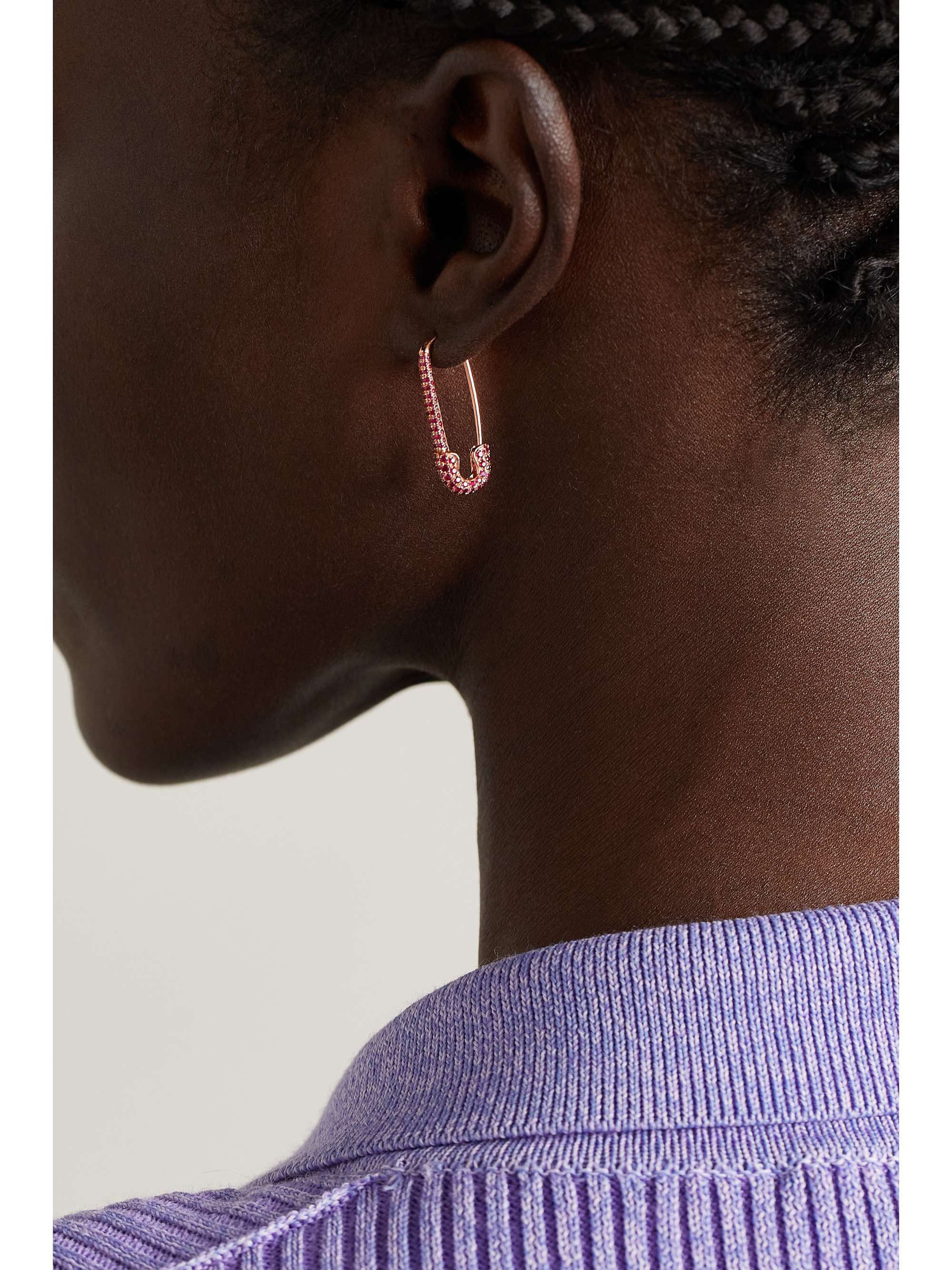 Pink Sapphire Safety Pin Earring Rose Gold / Left at Anita Ko