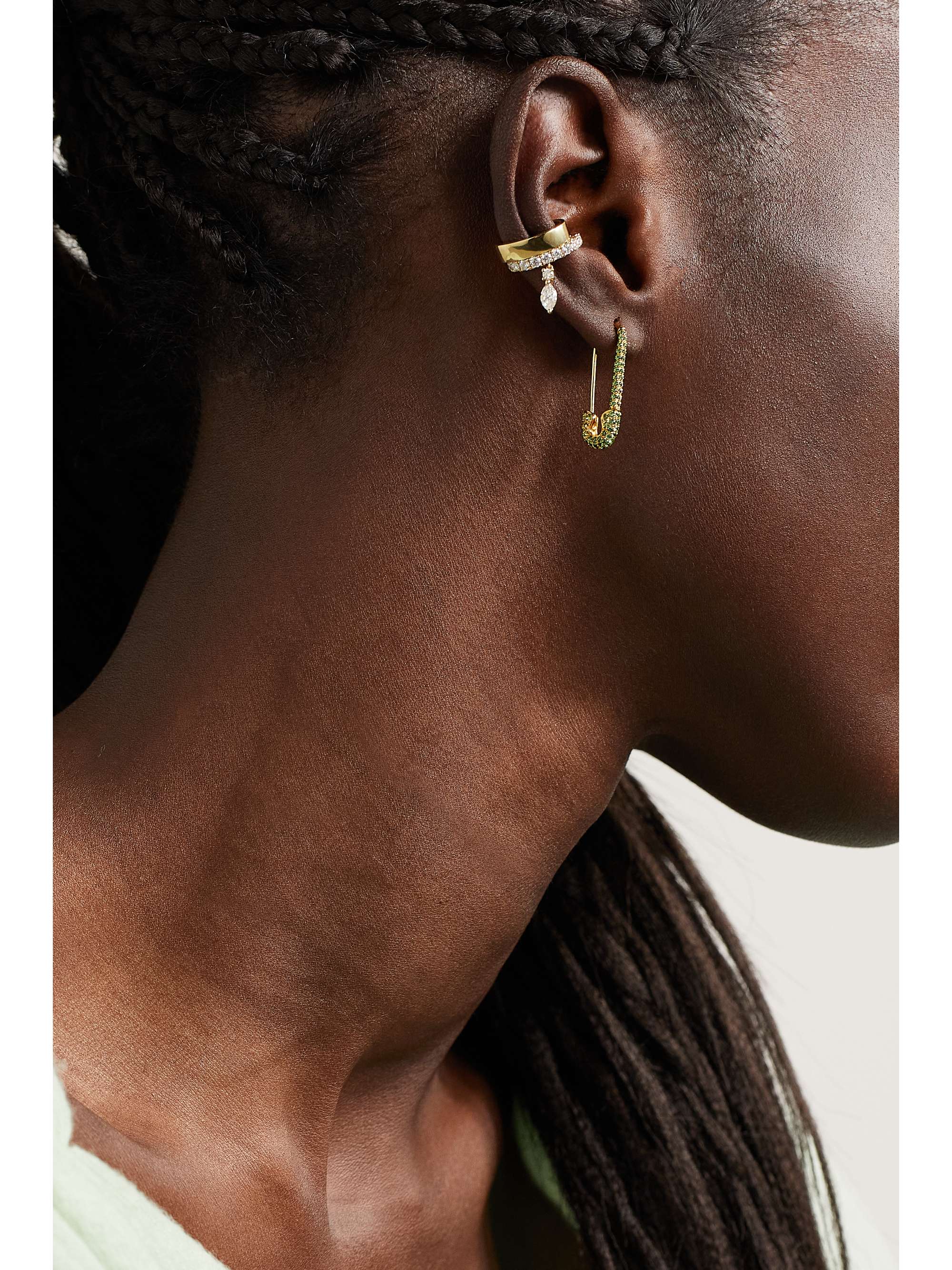 ANITA KO Safety Pin 18-karat rose gold sapphire earring