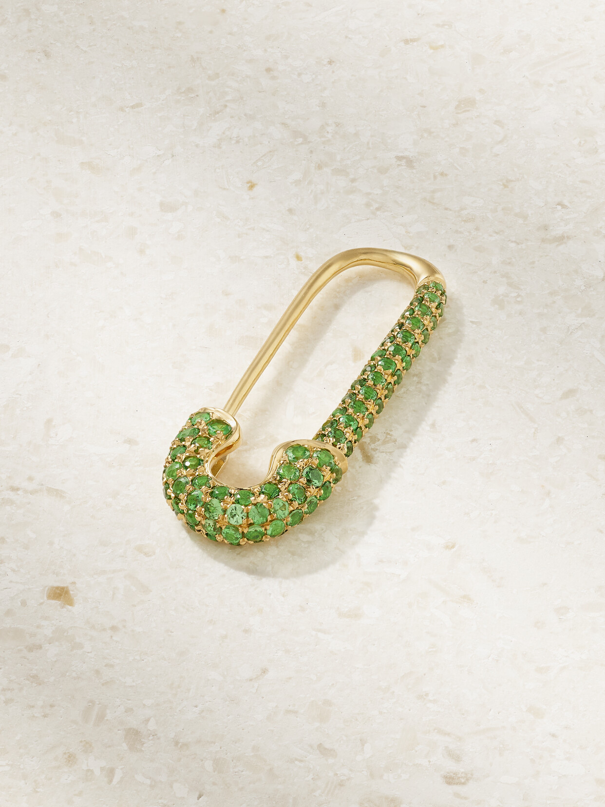 Anita Ko - Safety Pin 18-karat Gold Tsavorite Single Earring - Green