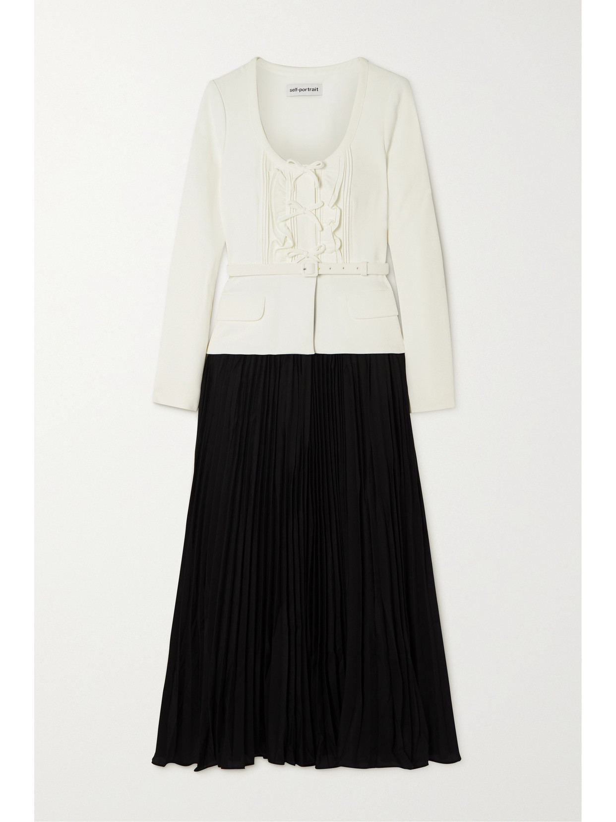 Self-portrait Pleated Midi Dress In Black