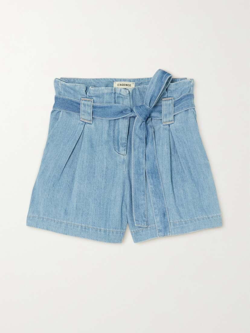 L'Agence Hillary Belted Cotton And Lyocell-blend Chambray Shorts