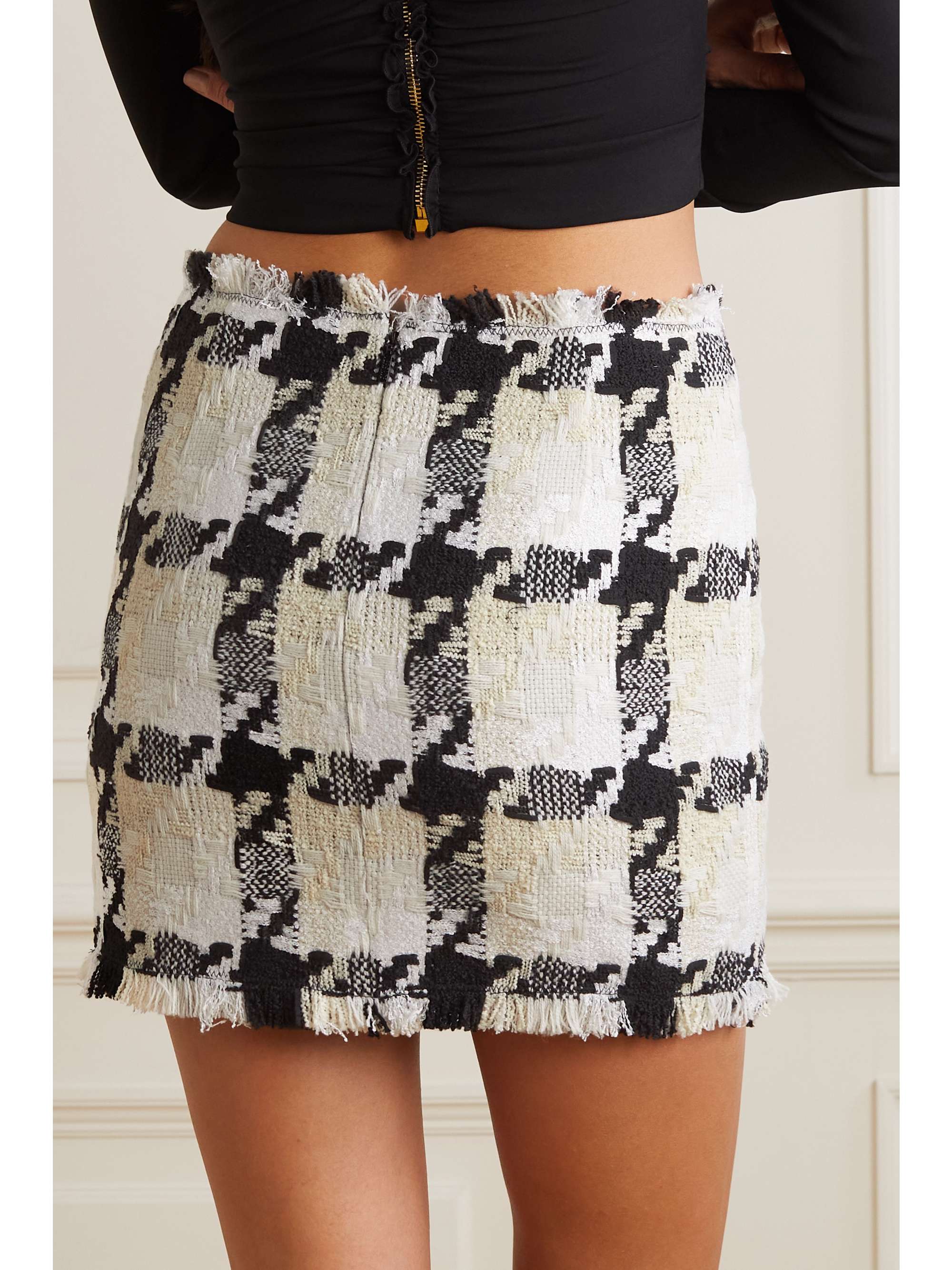 VERSACE Checked wool-blend tweed mini skirt