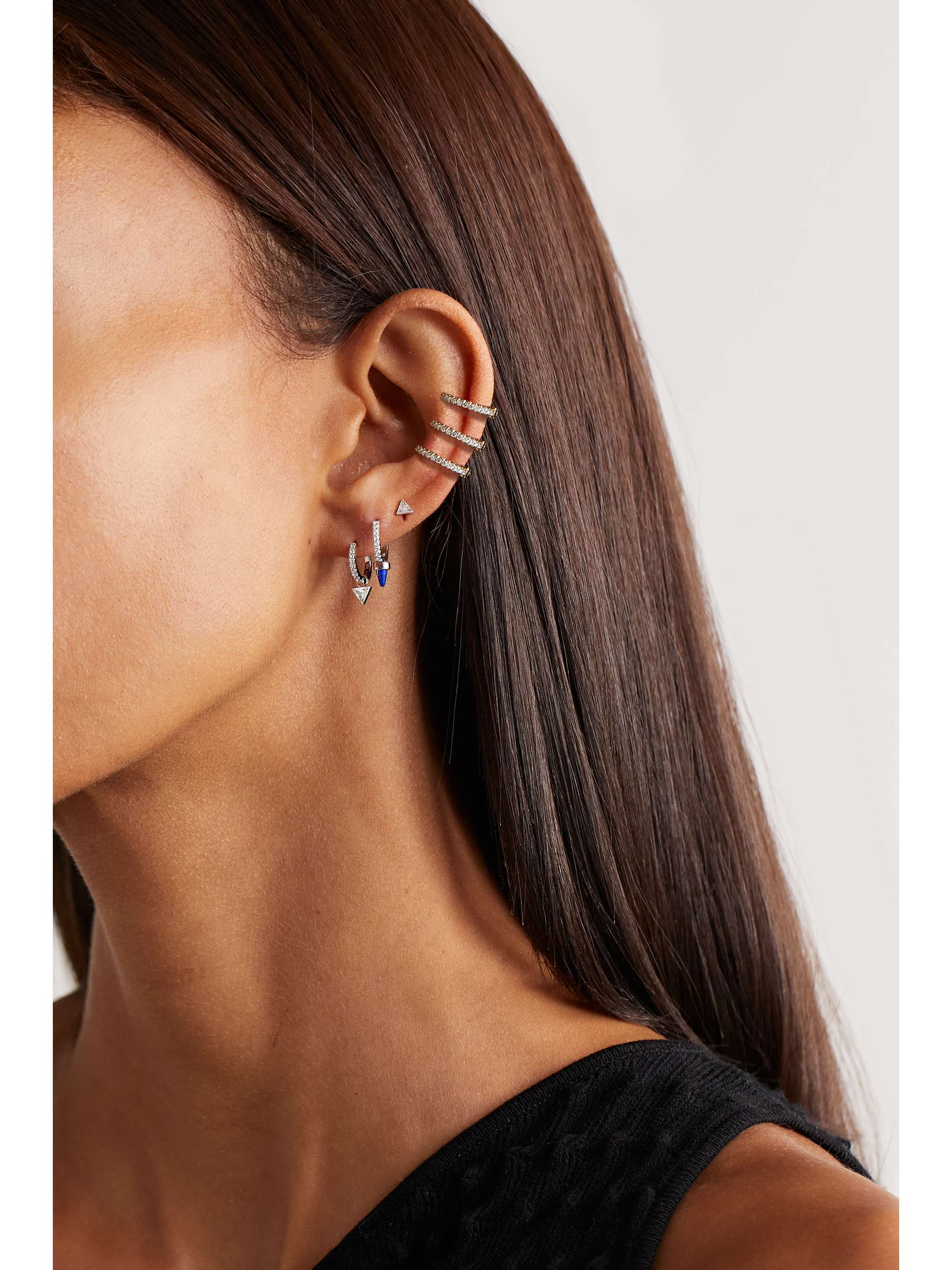 MARIA TASH 6mm 14-karat white gold diamond single hoop earring