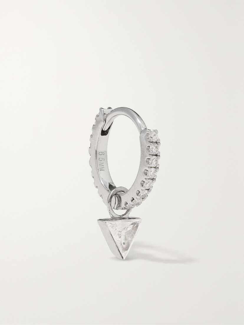 MARIA TASH 6mm 14-karat White Gold Diamond Single Hoop Earring