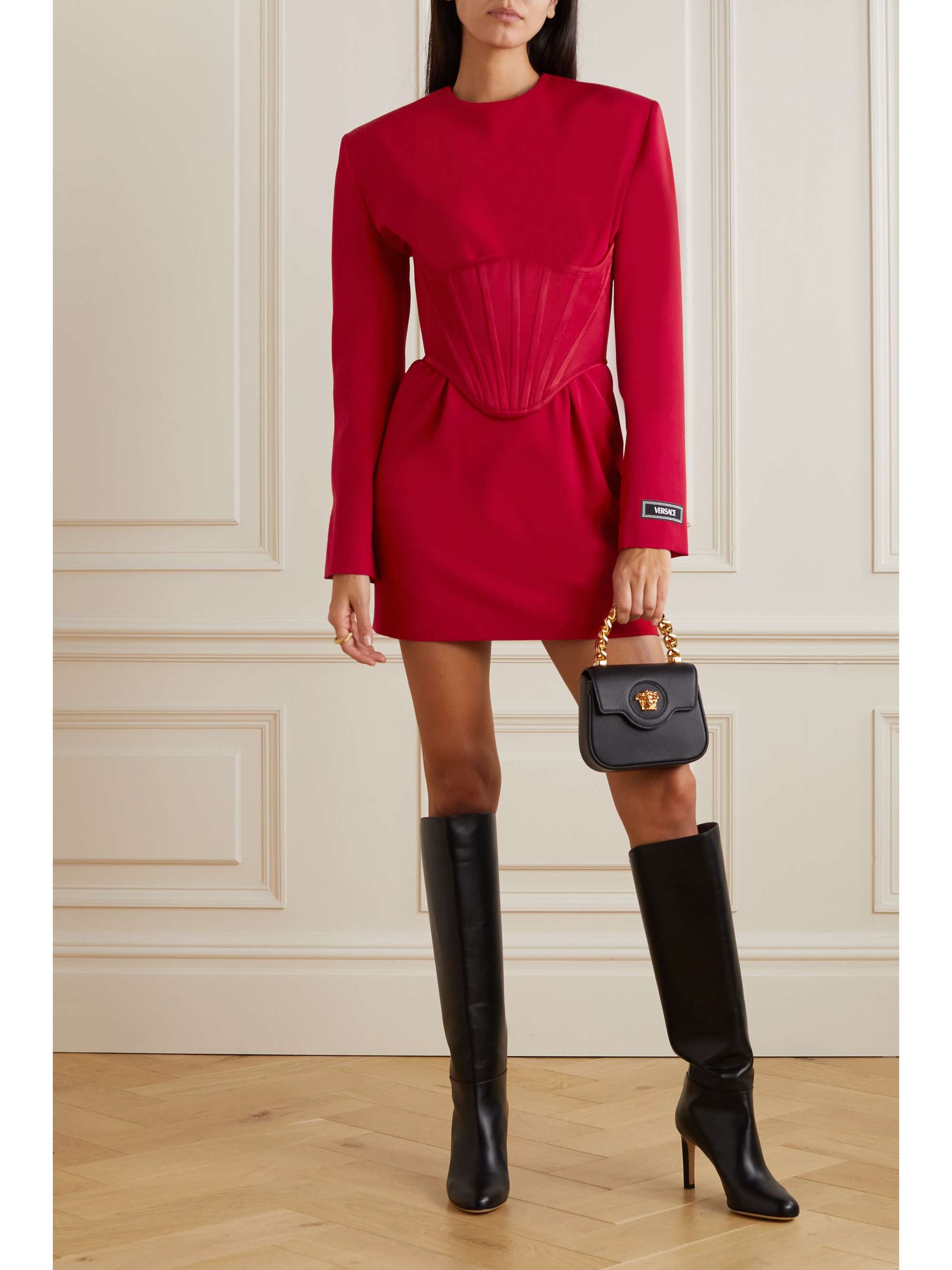 VERSACE Silk satin-trimmed crepe mini dress