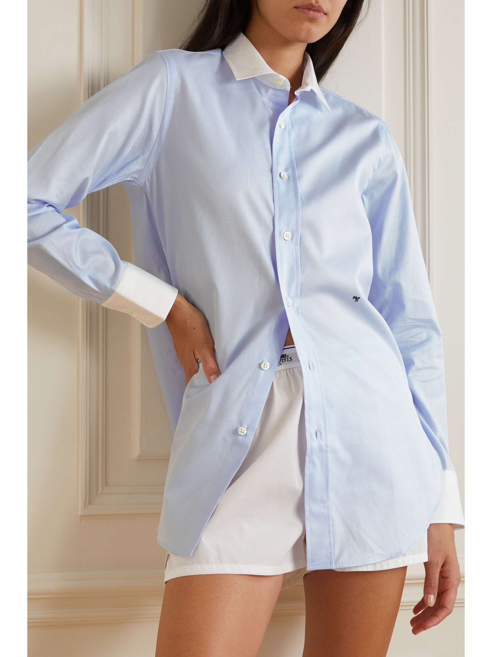 HOMMEGIRLS Embroidered color-block cotton-twill shirt