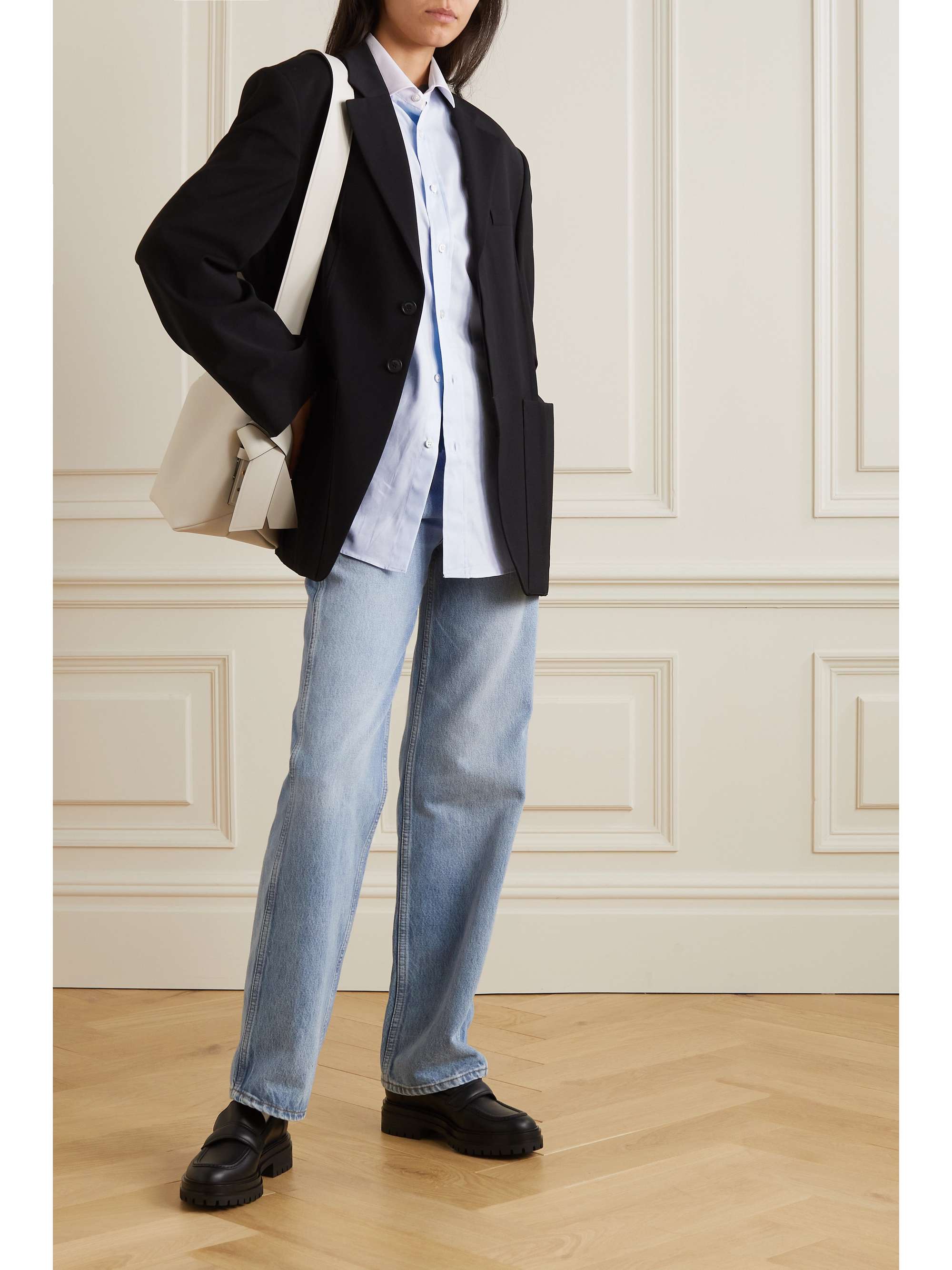 HOMMEGIRLS Embroidered color-block cotton-twill shirt