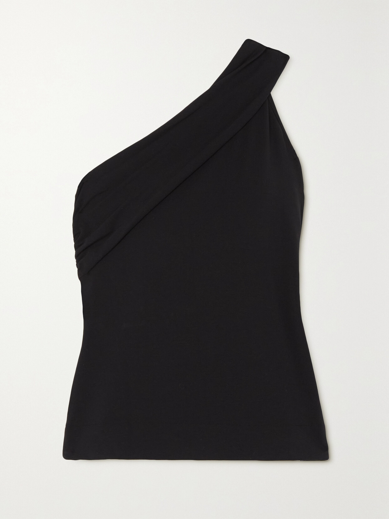 Shop Caes One-shoulder Draped Stretch-organic Cotton Top In Black