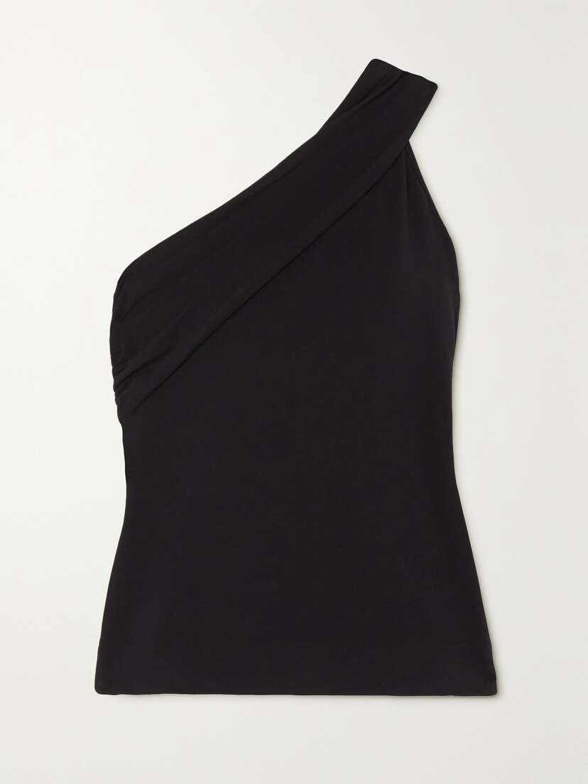 CAES One-shoulder Draped Stretch-organic Cotton Top