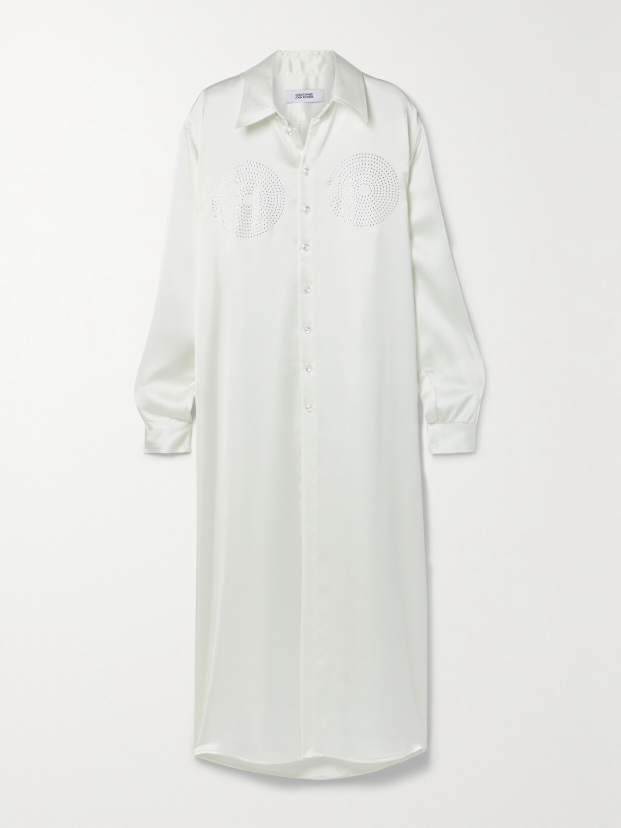 Christopher John Rogers Crystal-embellished Satin Shirt Dress In Ivory