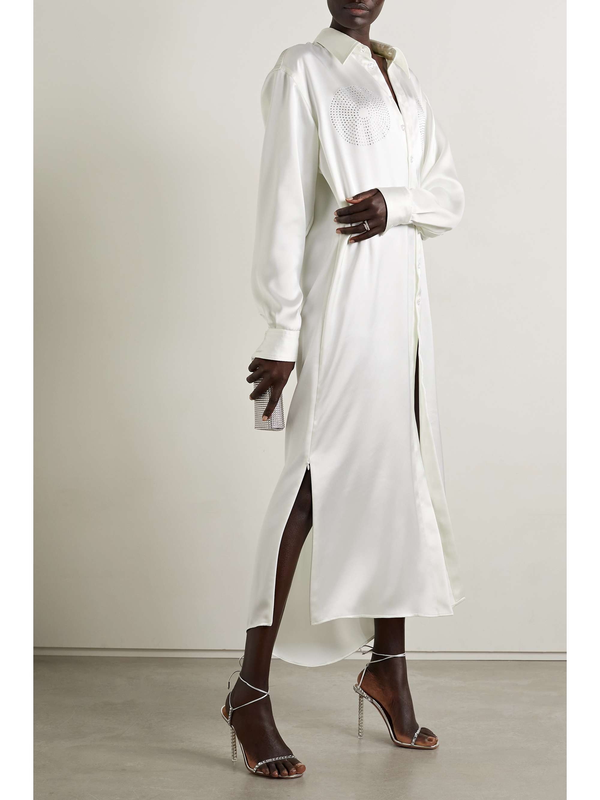 CHRISTOPHER JOHN ROGERS Crystal-embellished satin shirt dress