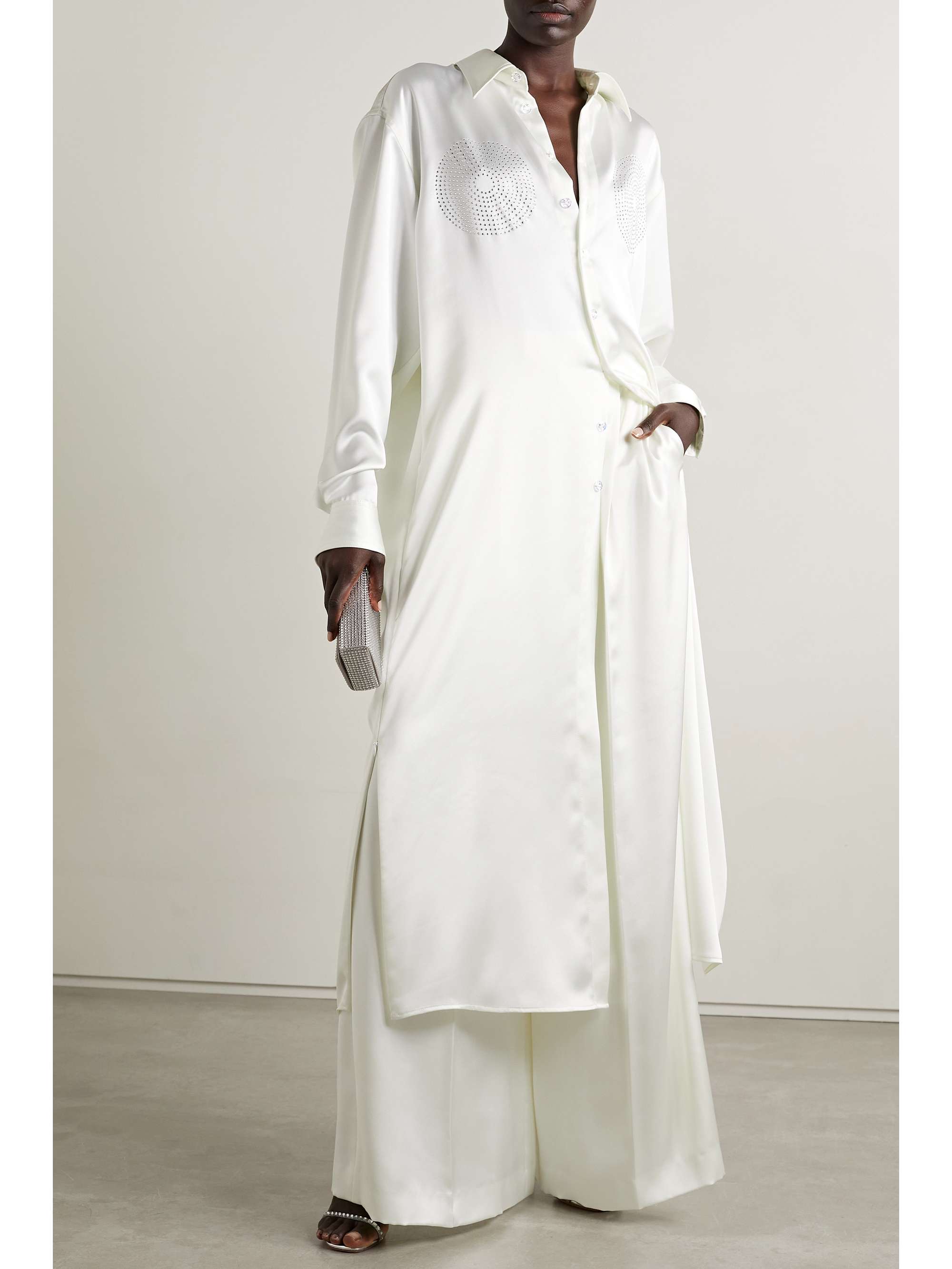 CHRISTOPHER JOHN ROGERS Crystal-embellished satin shirt dress