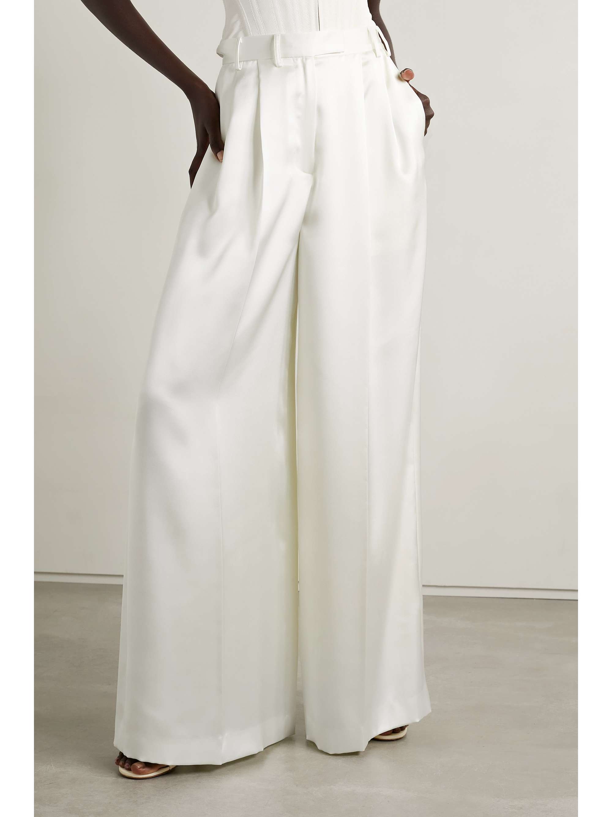 CHRISTOPHER JOHN ROGERS Pleated satin wide-leg pants