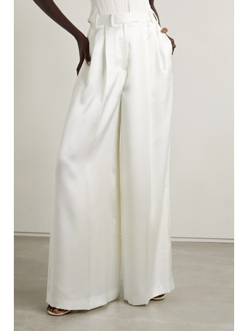 Christopher John Rogers Pleated satin wide-leg pants