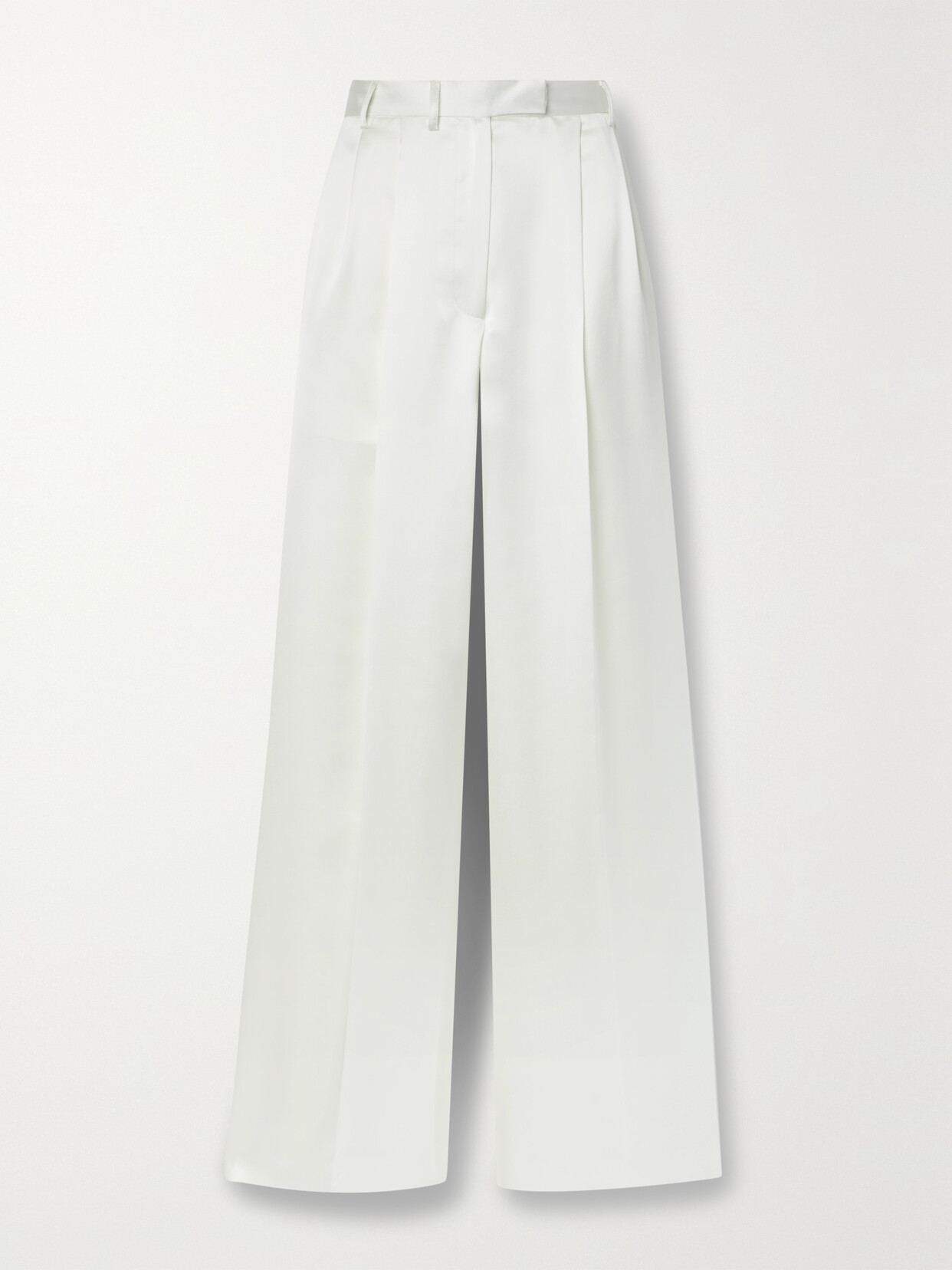 Christopher John Rogers Pleated Satin Wide-leg Pants In Ivory