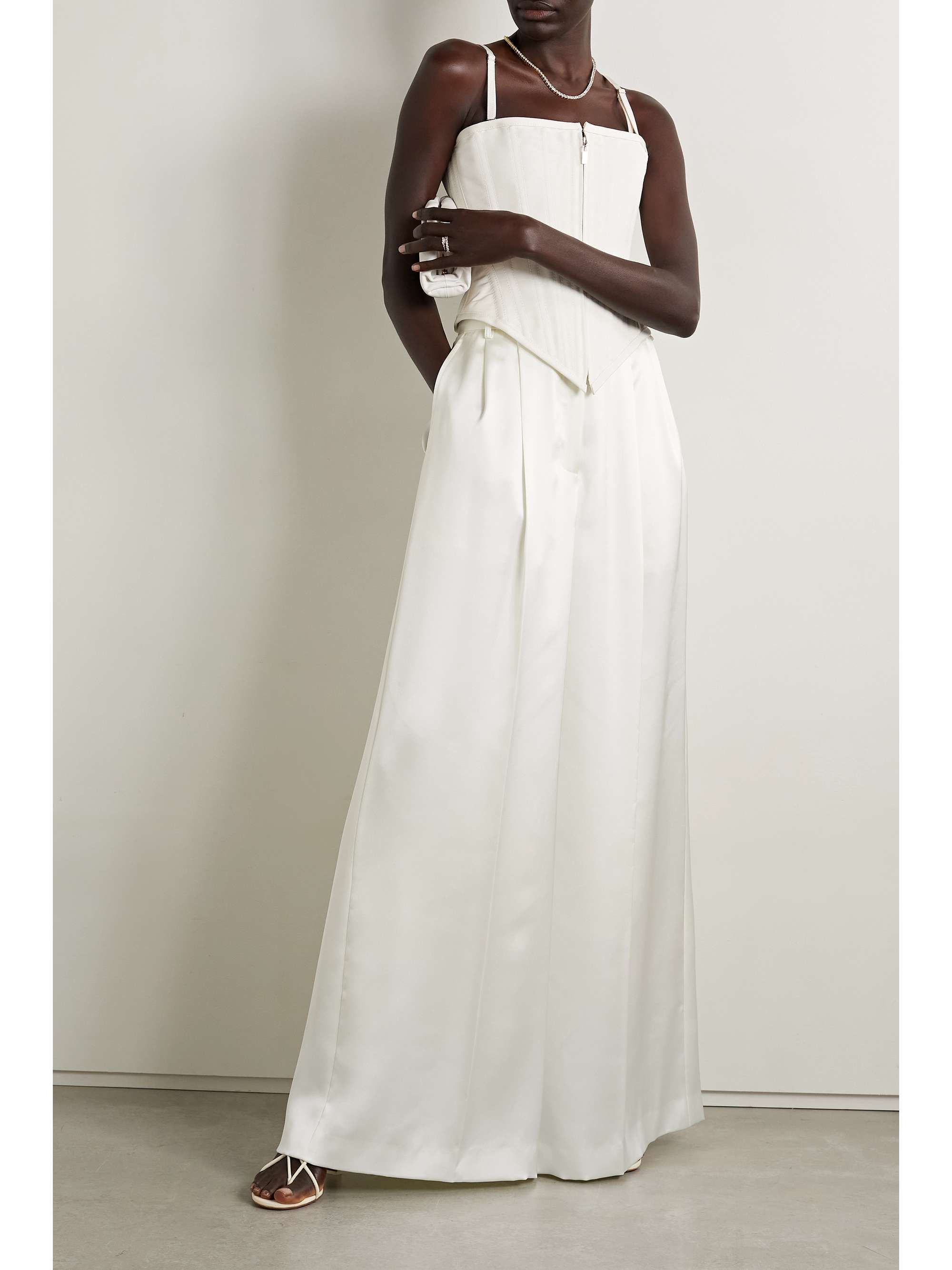 CHRISTOPHER JOHN ROGERS Pleated satin wide-leg pants