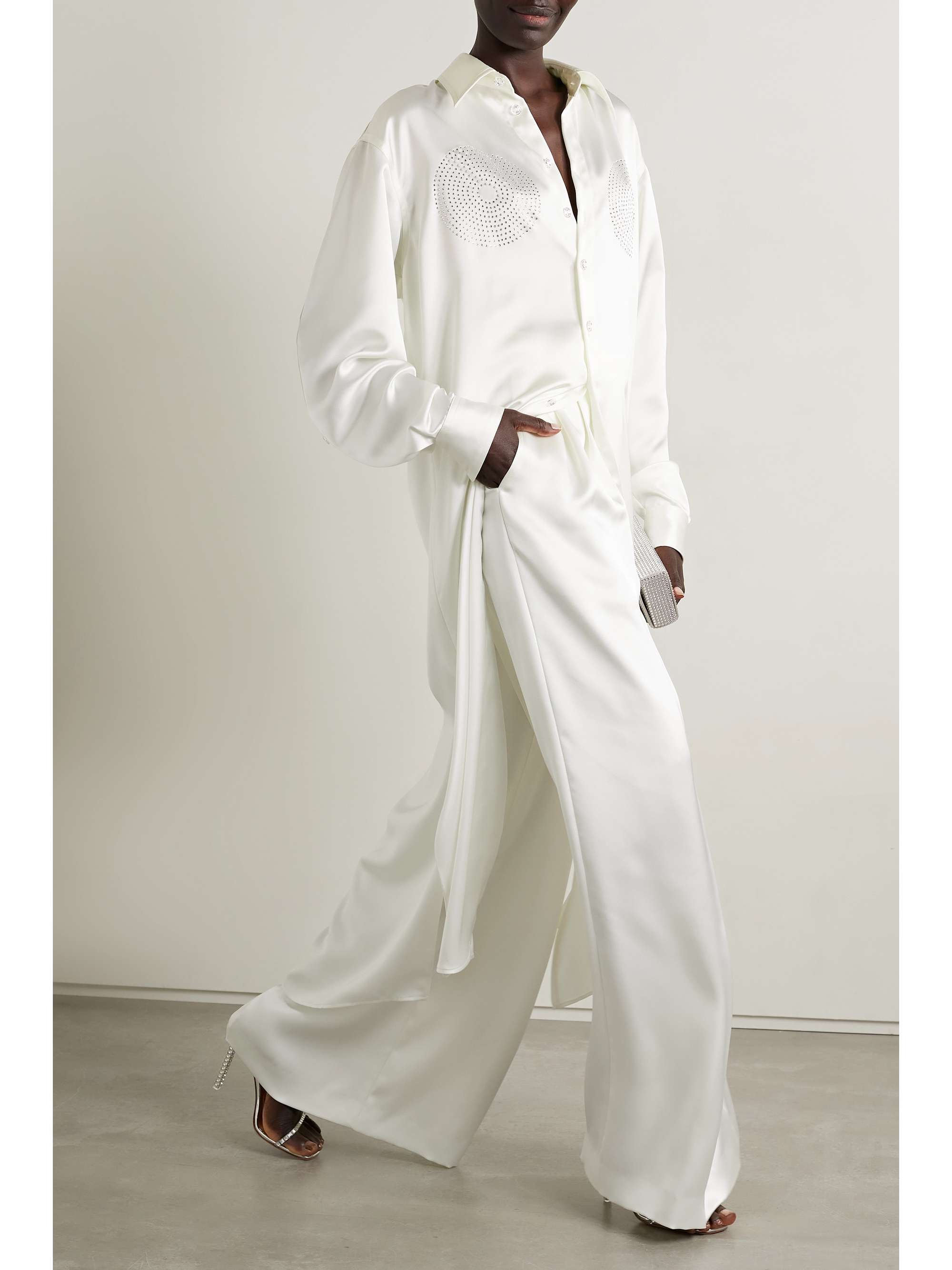 CHRISTOPHER JOHN ROGERS Pleated satin wide-leg pants