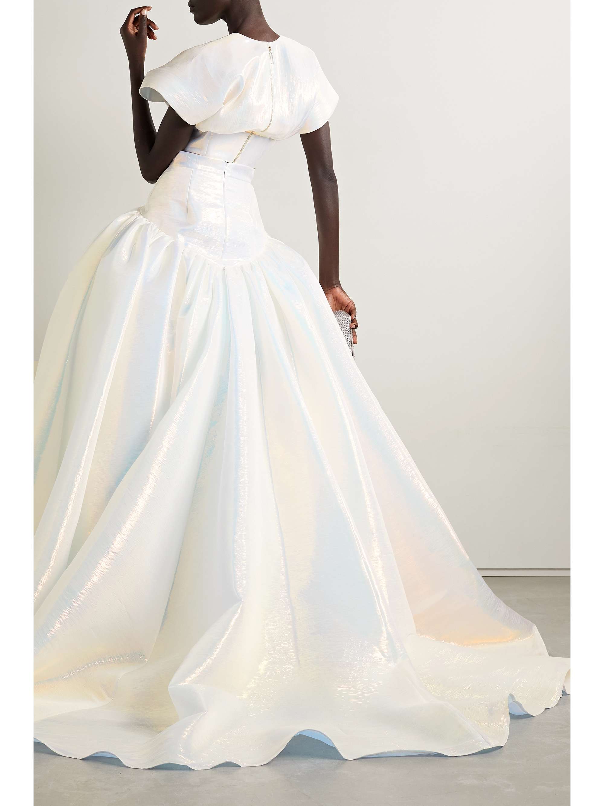 CHRISTOPHER JOHN ROGERS Pleated iridescent textured silk-organza maxi skirt