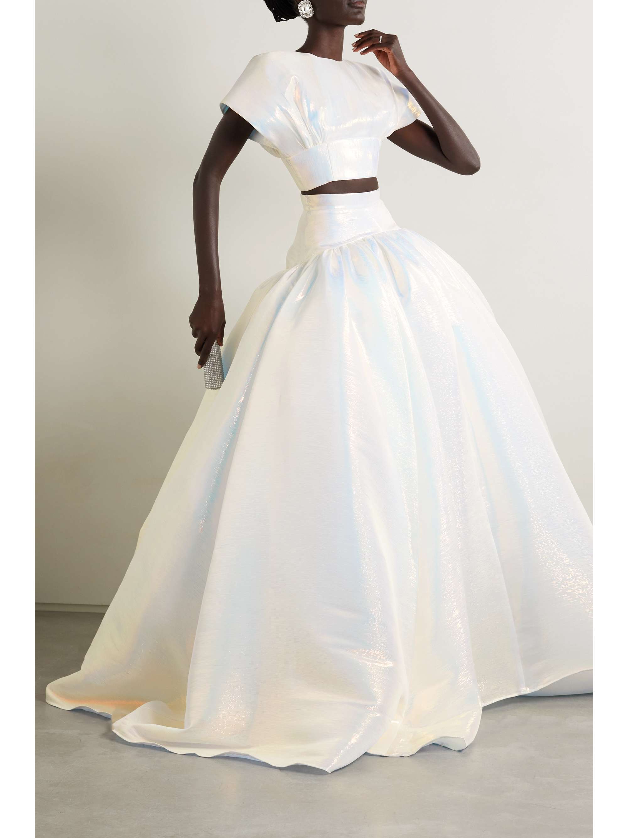 CHRISTOPHER JOHN ROGERS Pleated iridescent textured silk-organza maxi skirt