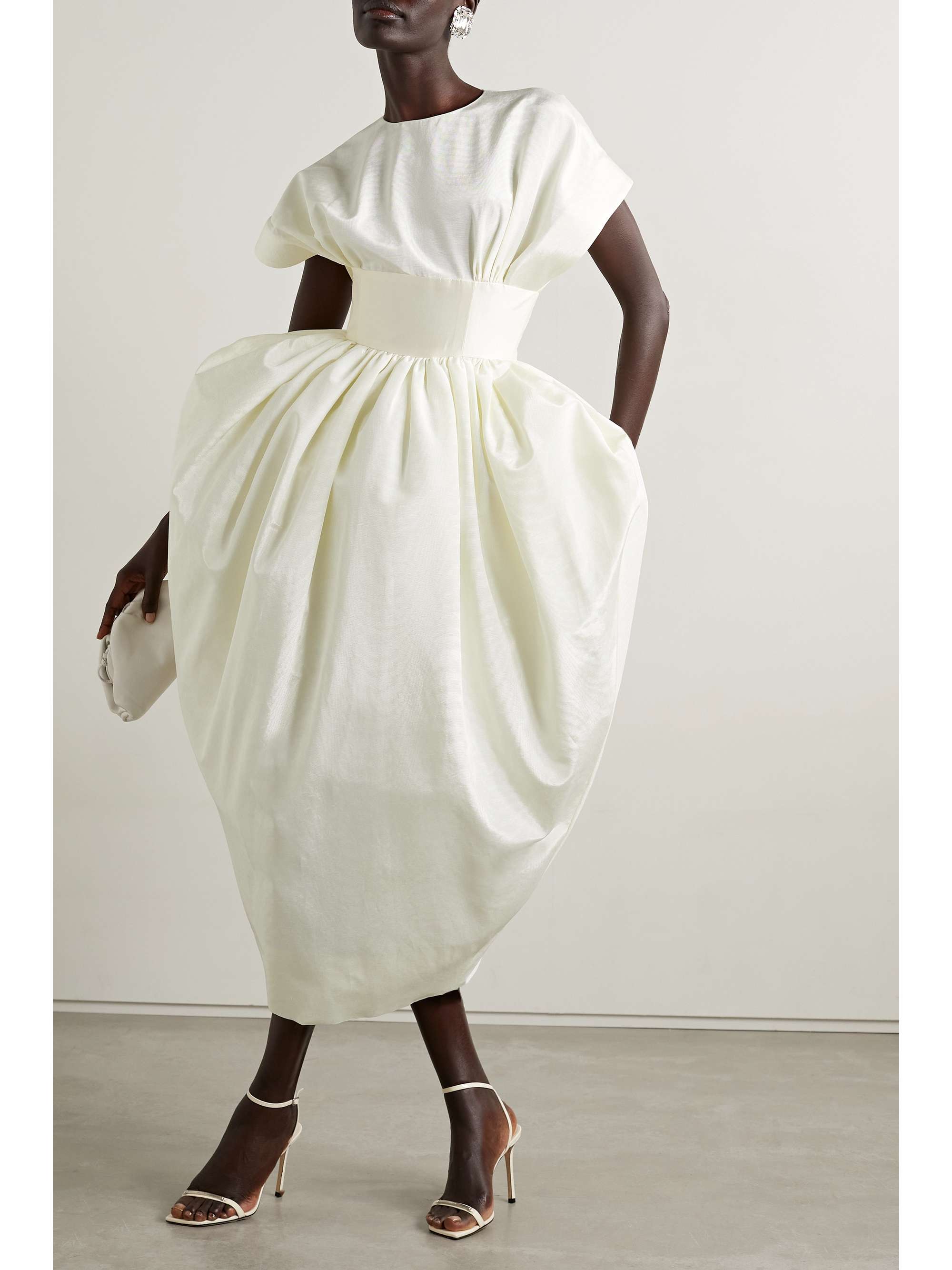 CHRISTOPHER JOHN ROGERS Gathered moire and taffeta midi dress