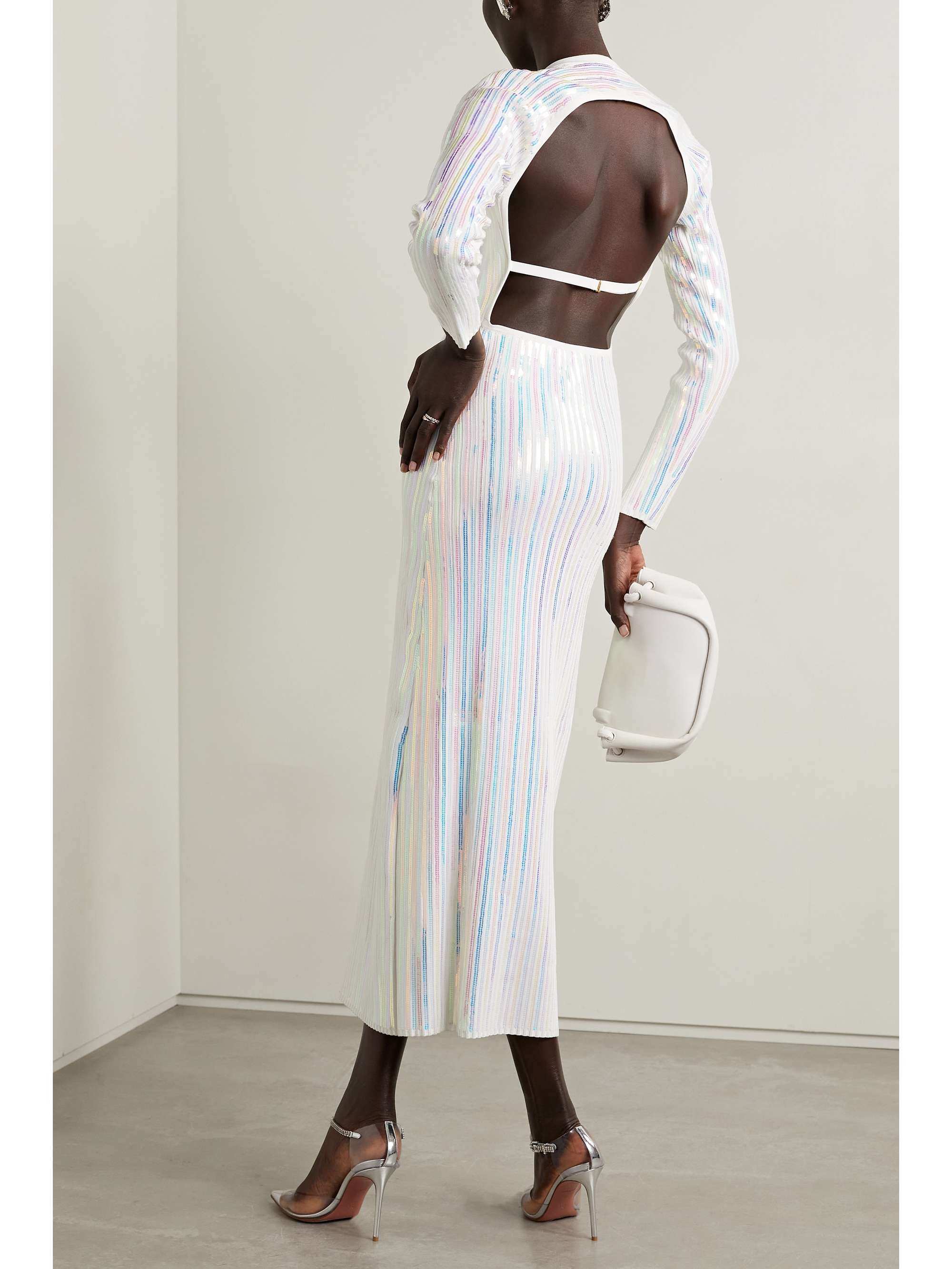 CHRISTOPHER JOHN ROGERS Open-back sequin-embellished stretch-knit midi dress