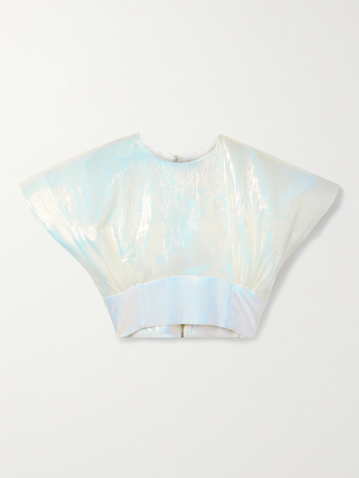 Christopher John Rogers Cropped Iridescent Textured Silk-organza Top In White