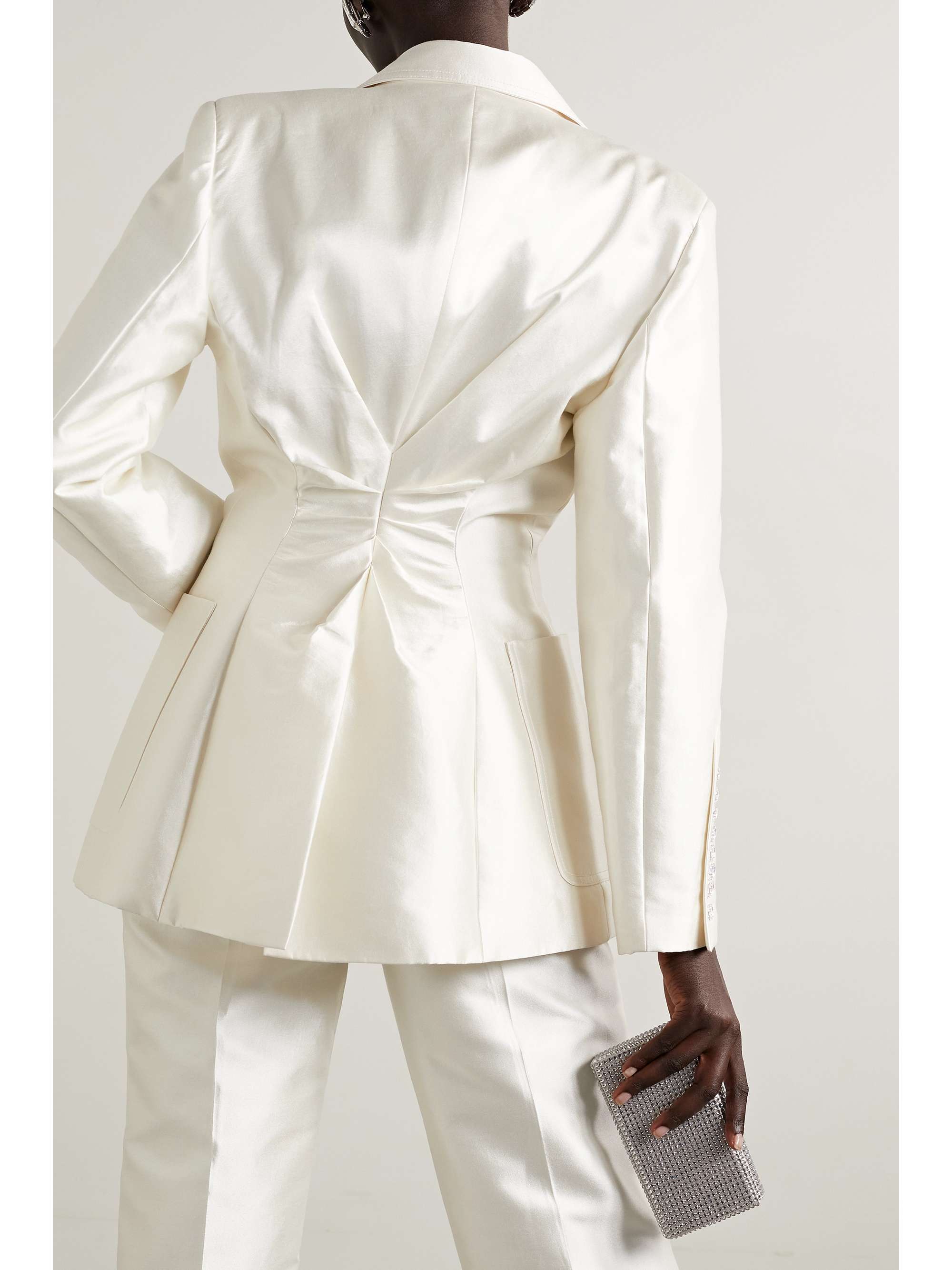 CHRISTOPHER JOHN ROGERS Ruched cotton and silk-blend satin blazer