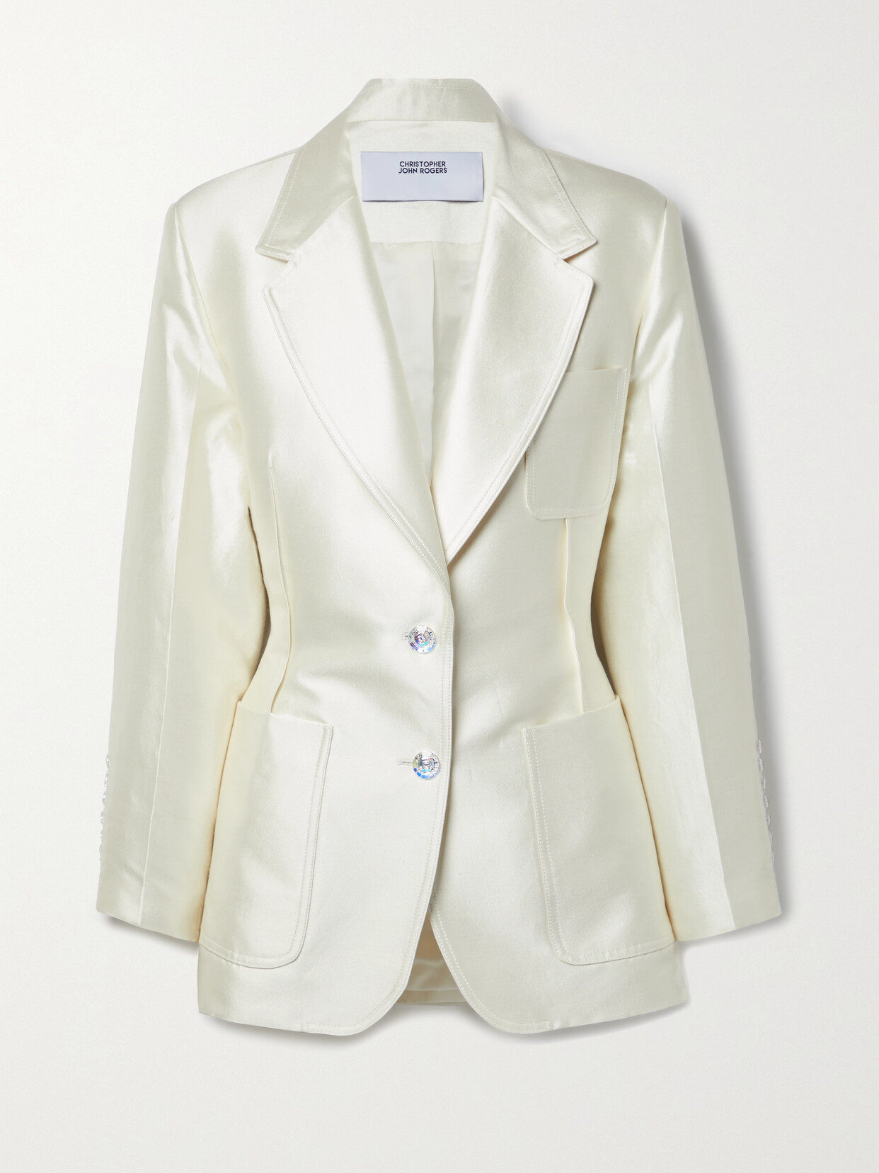 Christopher John Rogers Ruched Cotton And Silk-blend Satin Blazer In Ivory