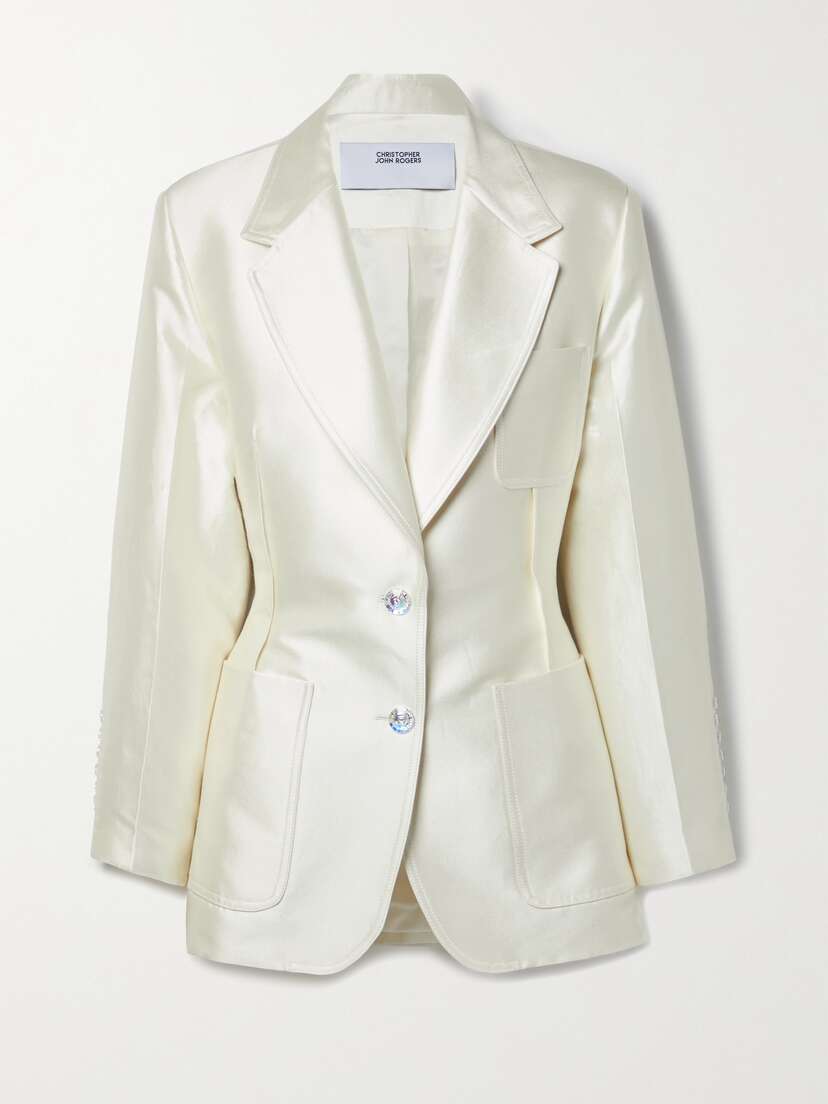 Christopher John Rogers Ruched Cotton And Silk-blend Satin Blazer