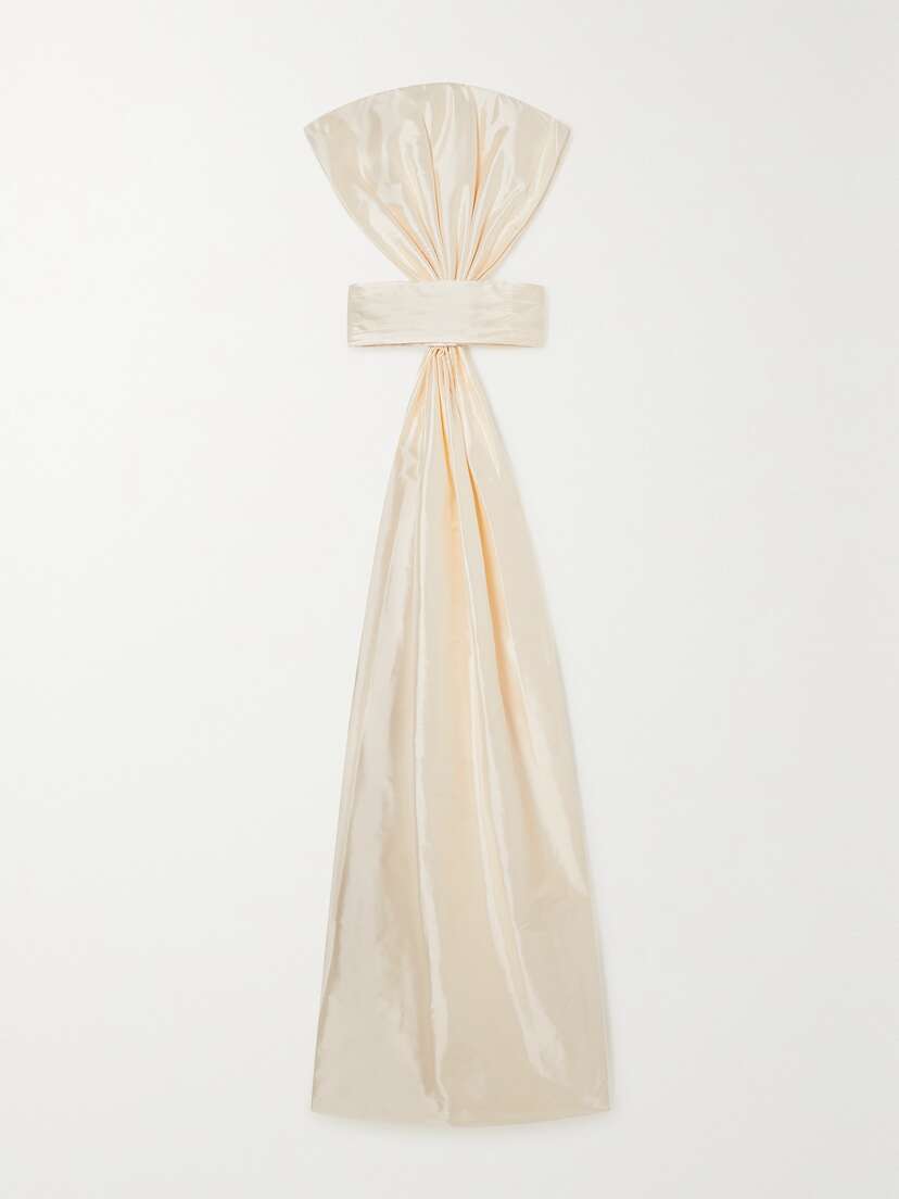 Christopher John Rogers Bow-detailed Draped Pleated Silk-shantung Belt