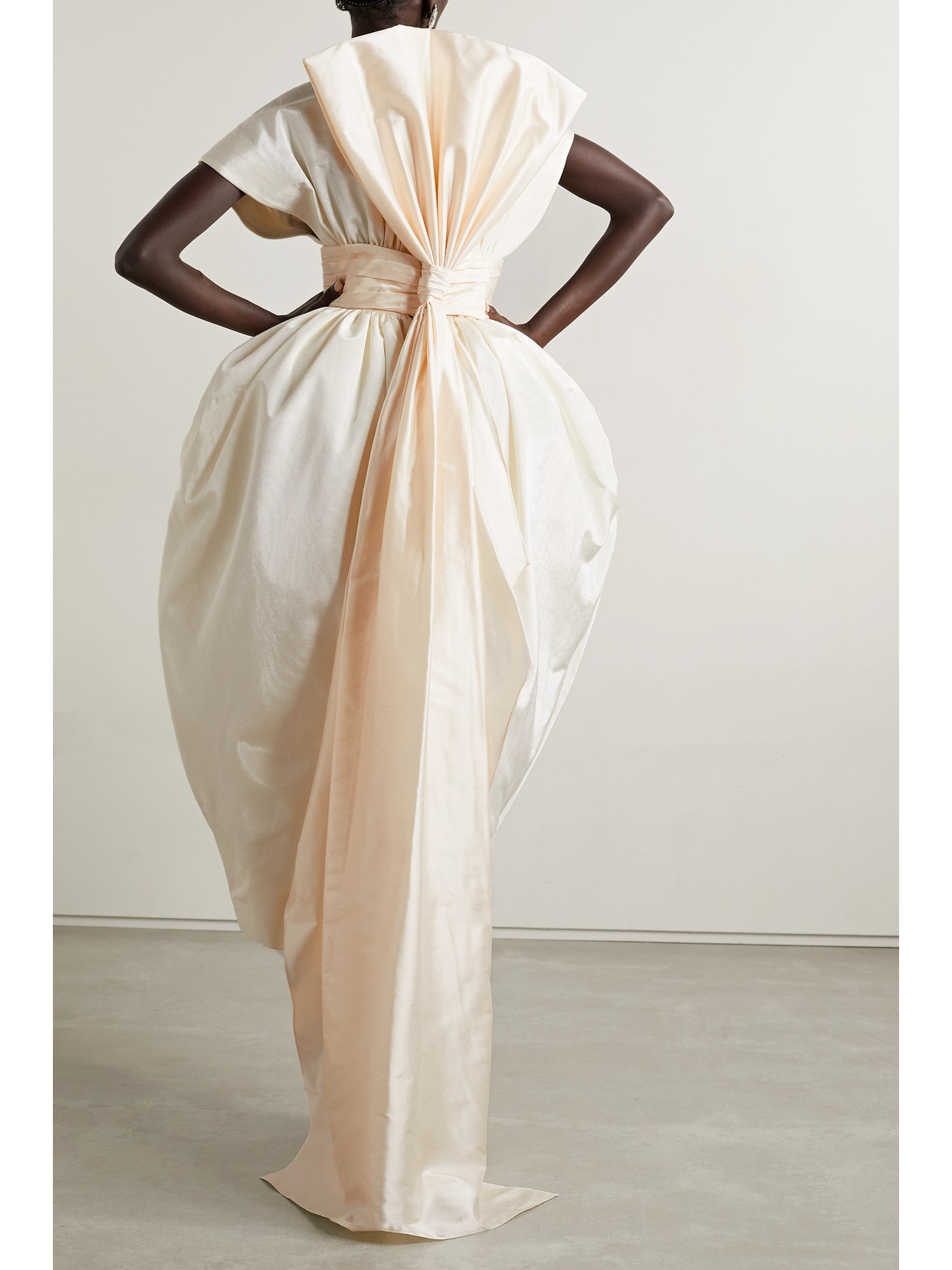 Christopher John Rogers Bow-detailed Draped Pleated Silk-shantung Belt In Cream
