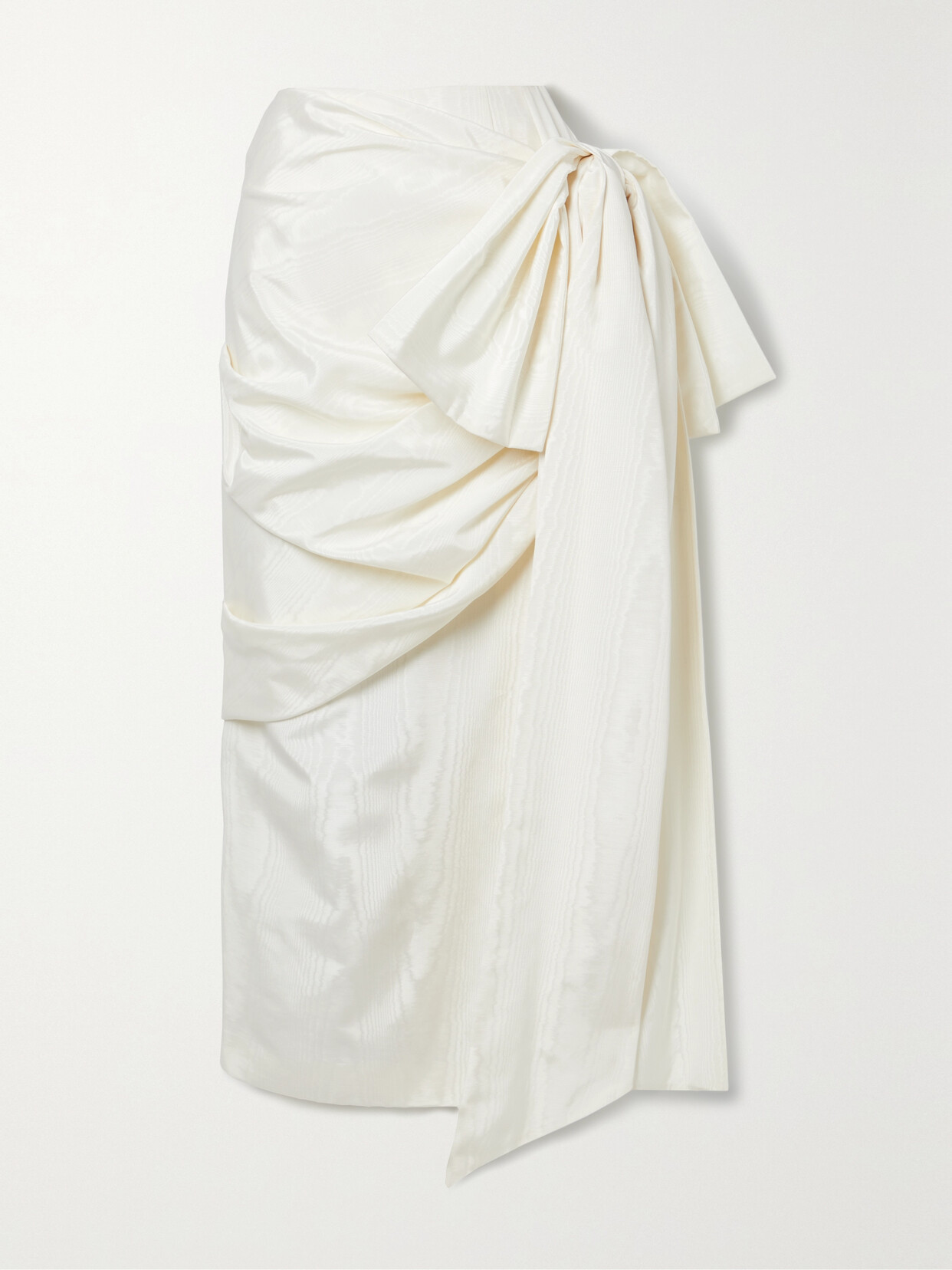 Christopher John Rogers Bow-detailed Draped Moire Midi Skirt In Ivory