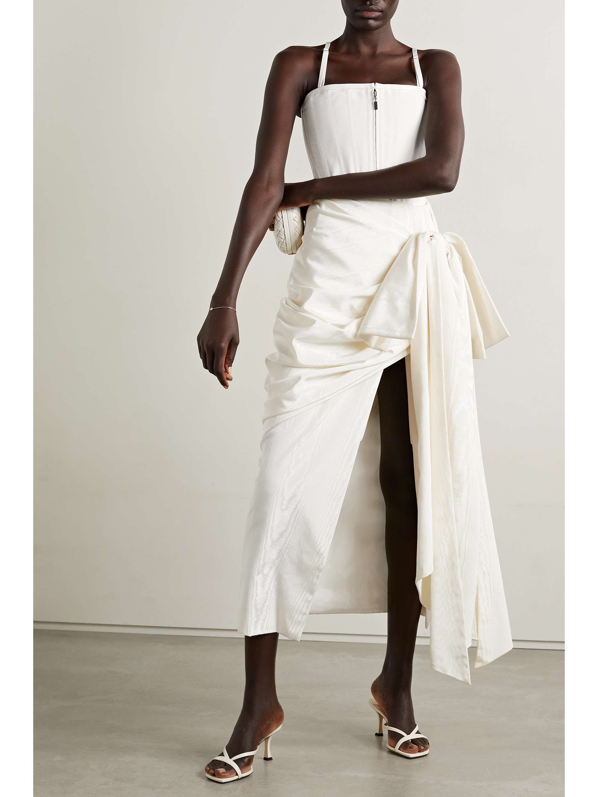 CHRISTOPHER JOHN ROGERS Bow-detailed draped moire midi skirt