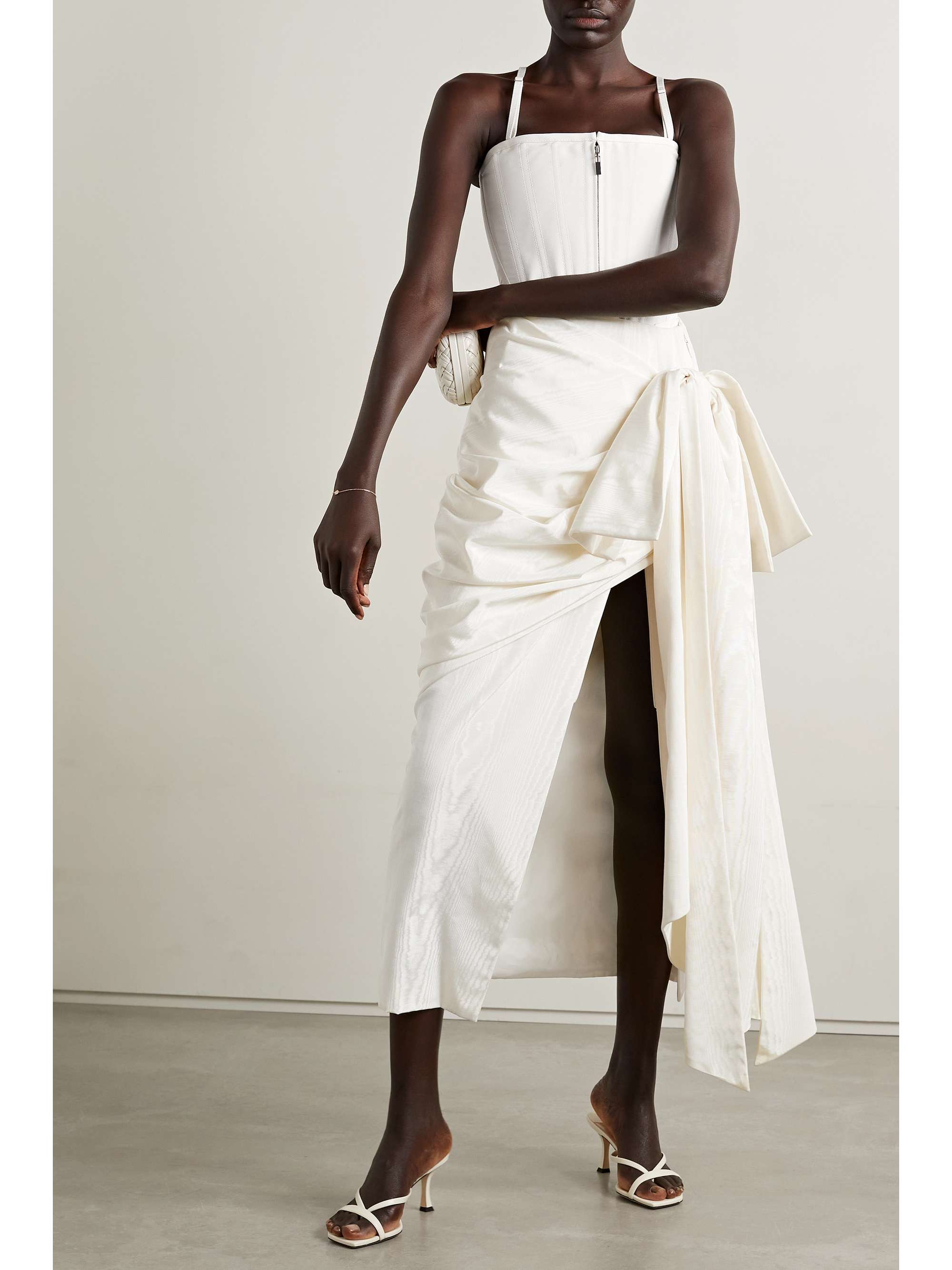 CHRISTOPHER JOHN ROGERS Bow-detailed draped moire midi skirt | NET-A-PORTER