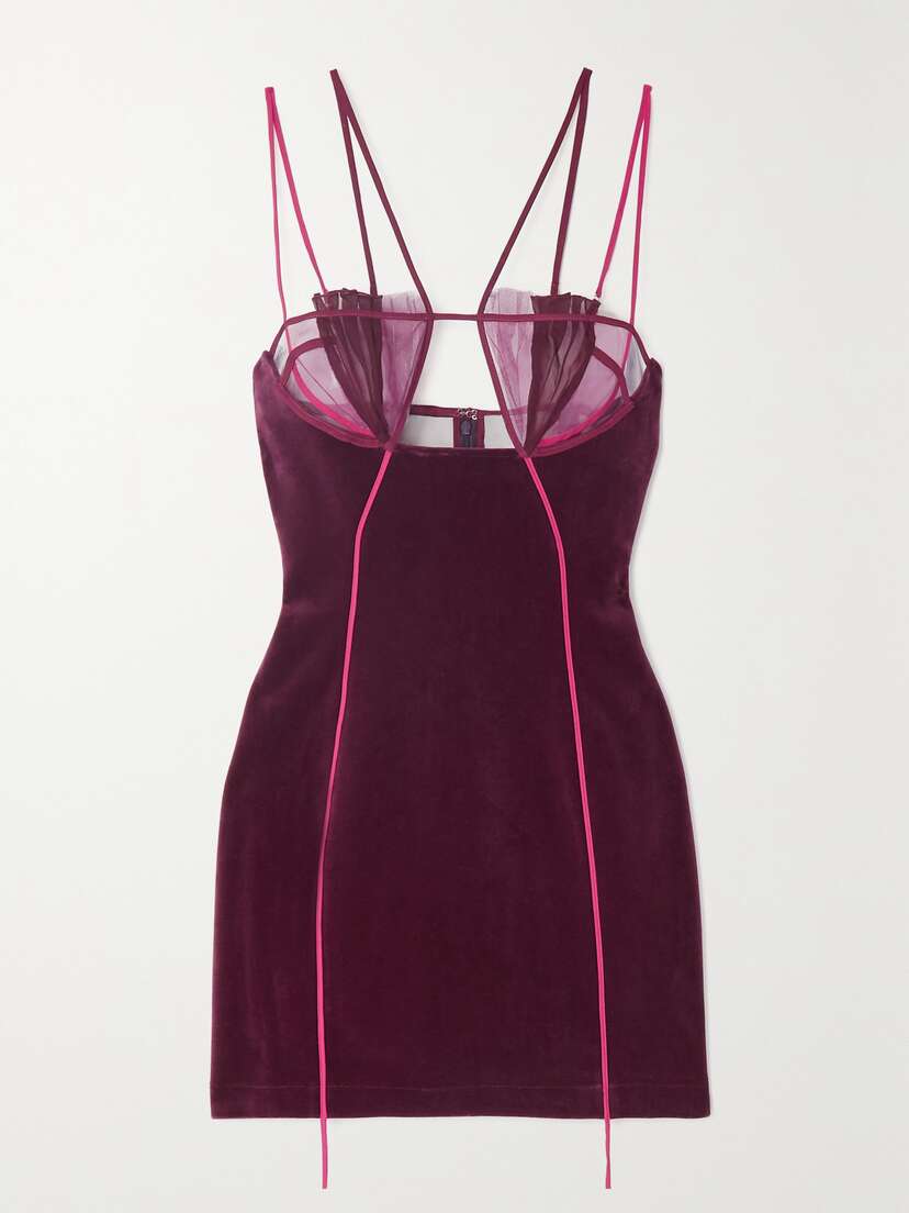 Nensi Dojaka Cutout Tulle-trimmed Velvet Mini Dress