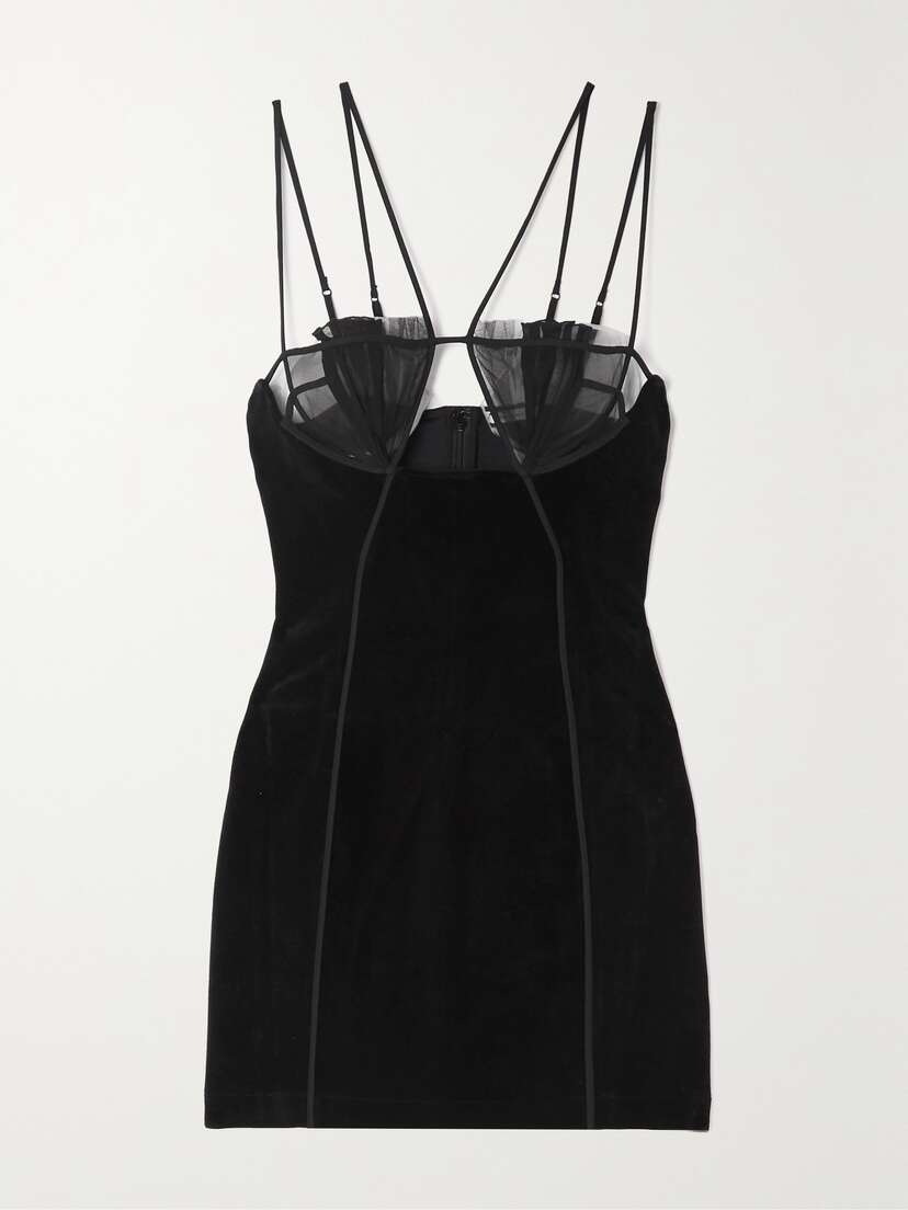 Nensi Dojaka Cutout Tulle-trimmed Velvet Mini Dress