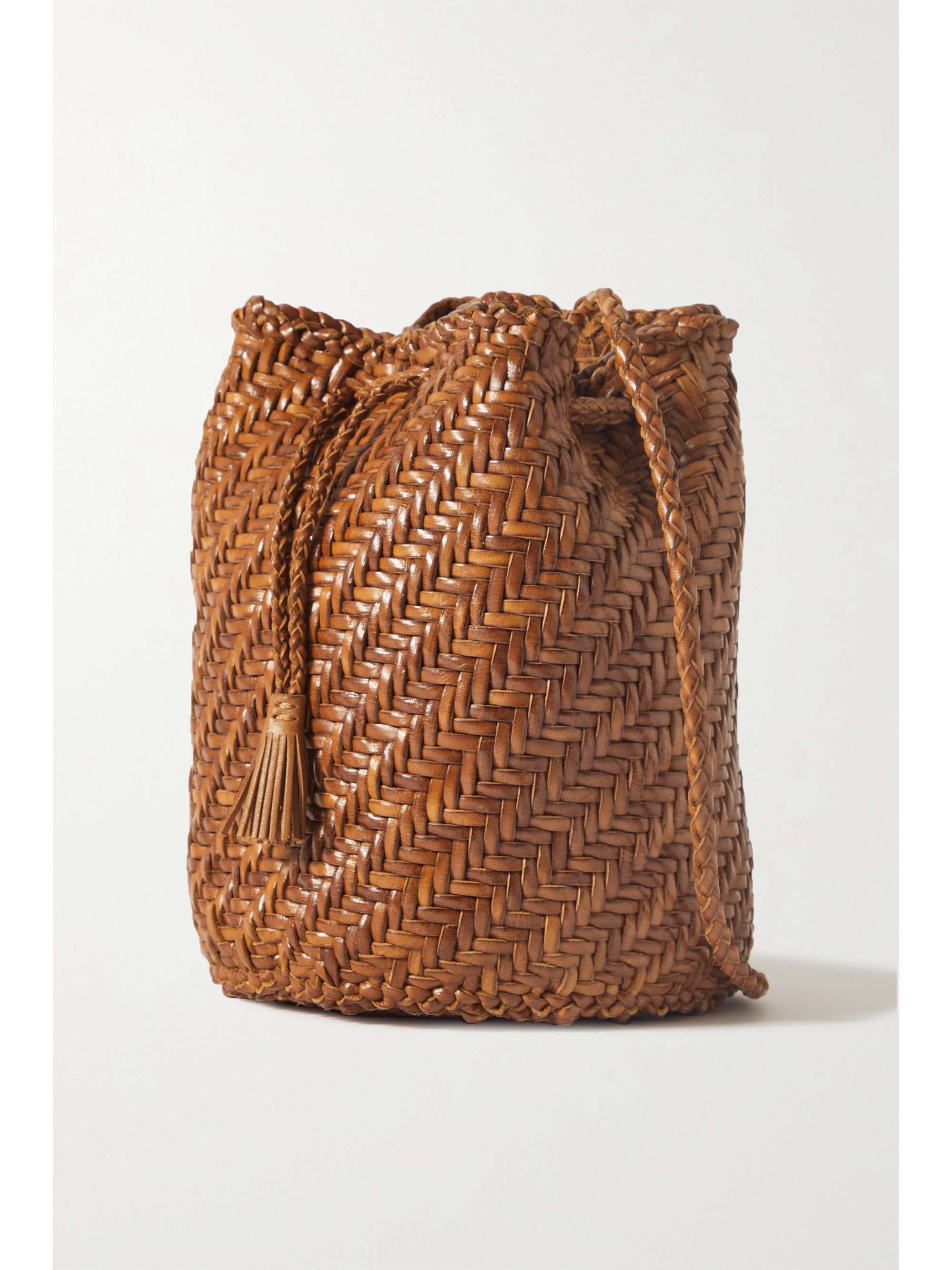 DRAGON DIFFUSION Pompom Double Jump woven leather bucket bag | NET-A-PORTER