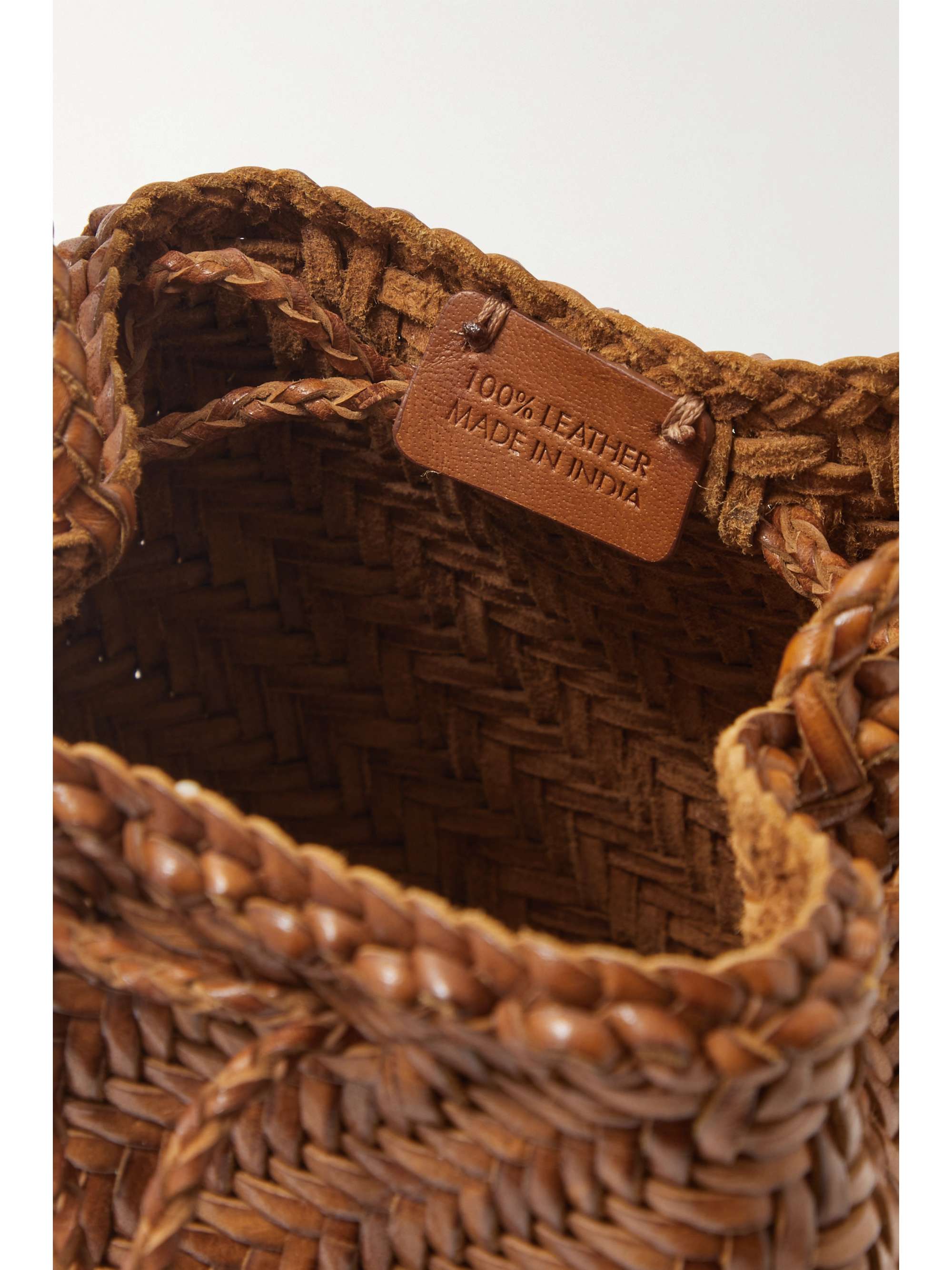 DRAGON DIFFUSION Pompom Double Jump woven leather bucket bag