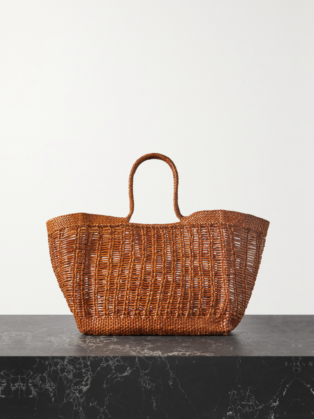 Dragon Diffusion Window Shopper Medium Woven Leather Tote In Brown