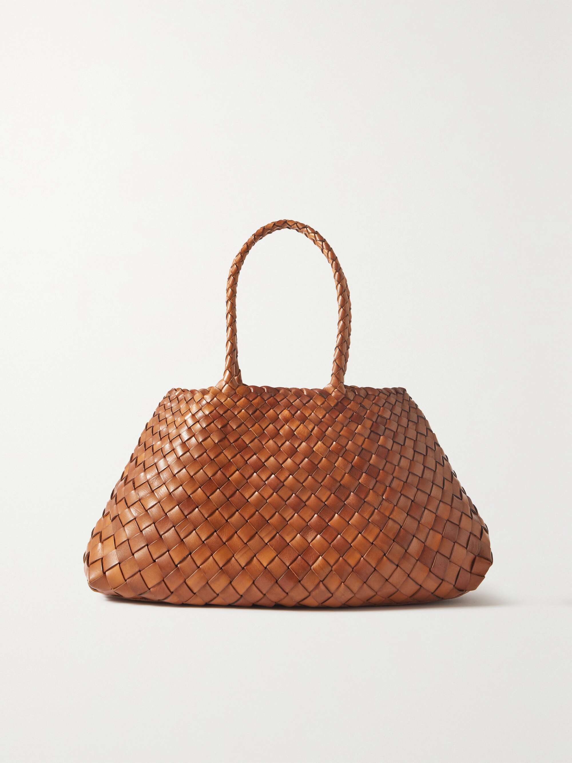 tan woven leather bag