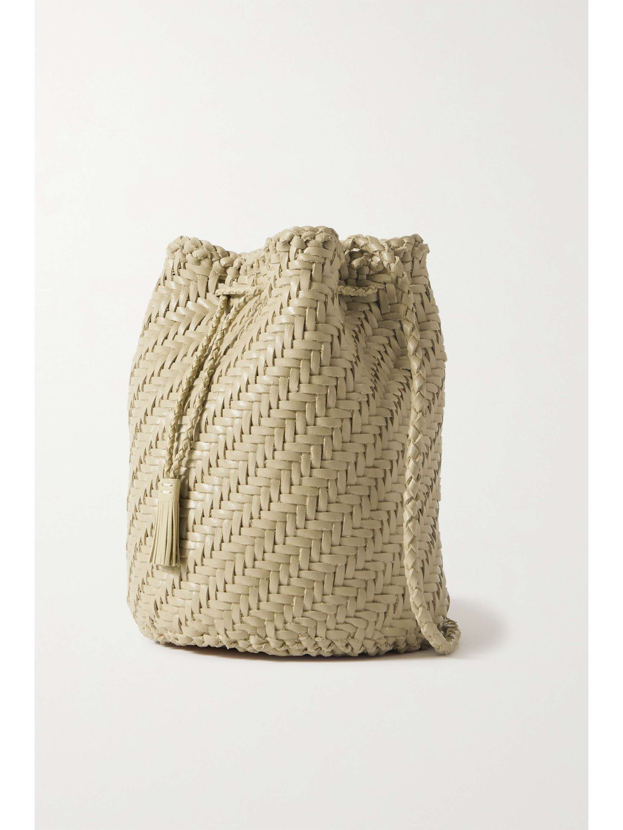 DRAGON DIFFUSION Pompom Double Jump woven leather bucket bag