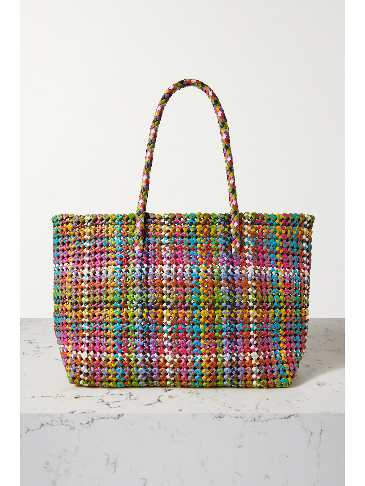 Dragon Diffusion Flower Woven Leather Tote In Red