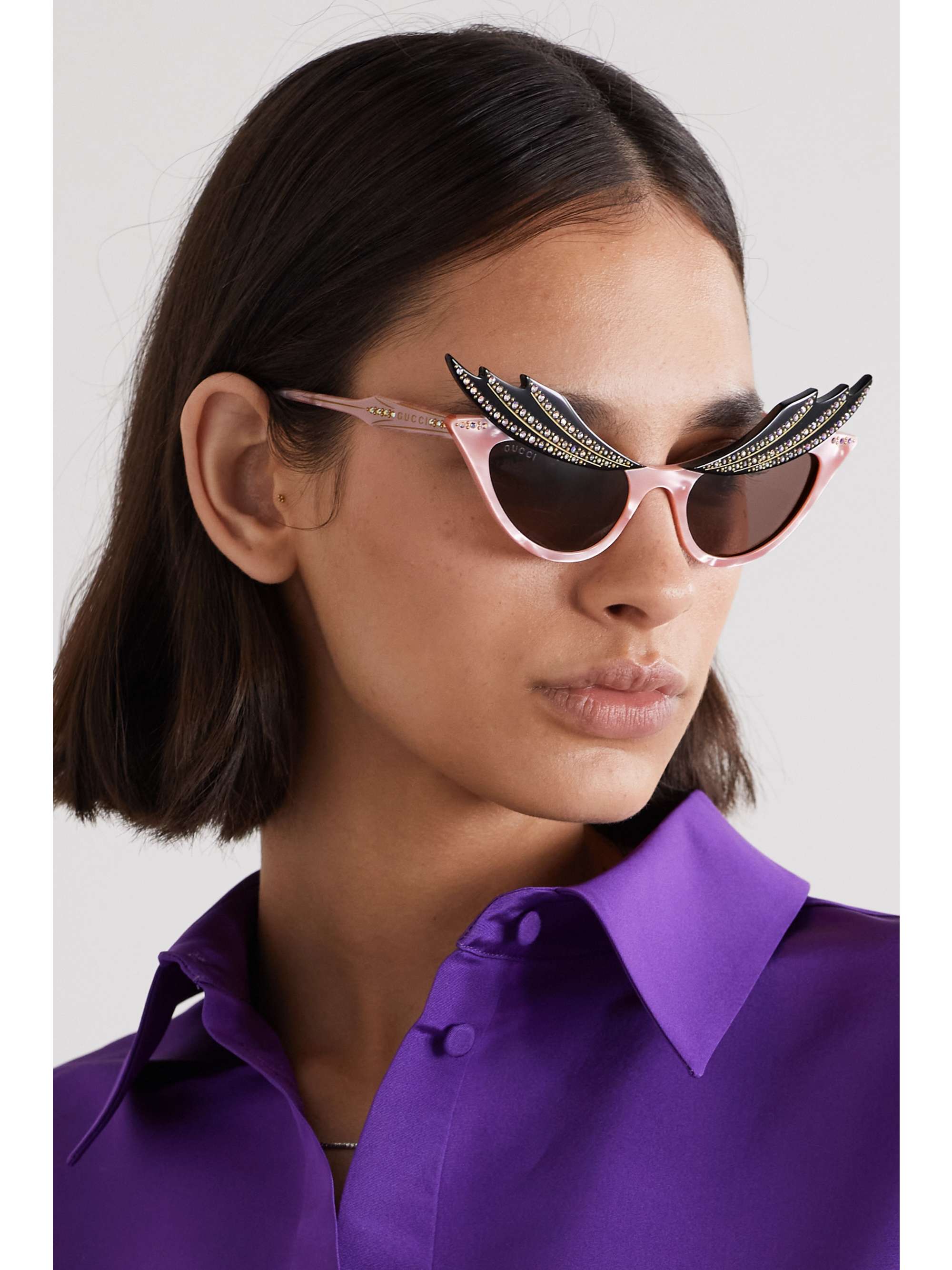 GUCCI EYEWEAR Cat-eye crystal-embellished acetate sunglasses