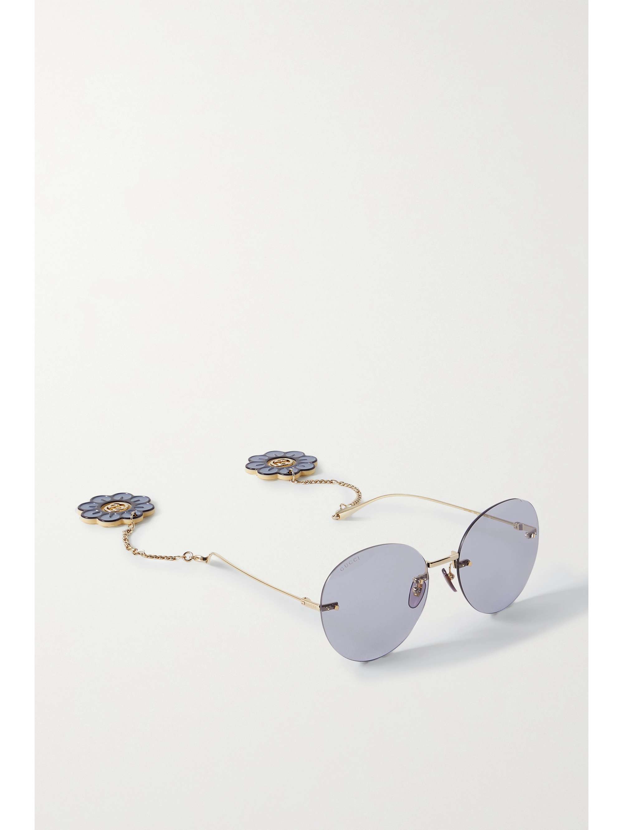 GUCCI EYEWEAR Chainembellished roundframe goldtone sunglasses NET