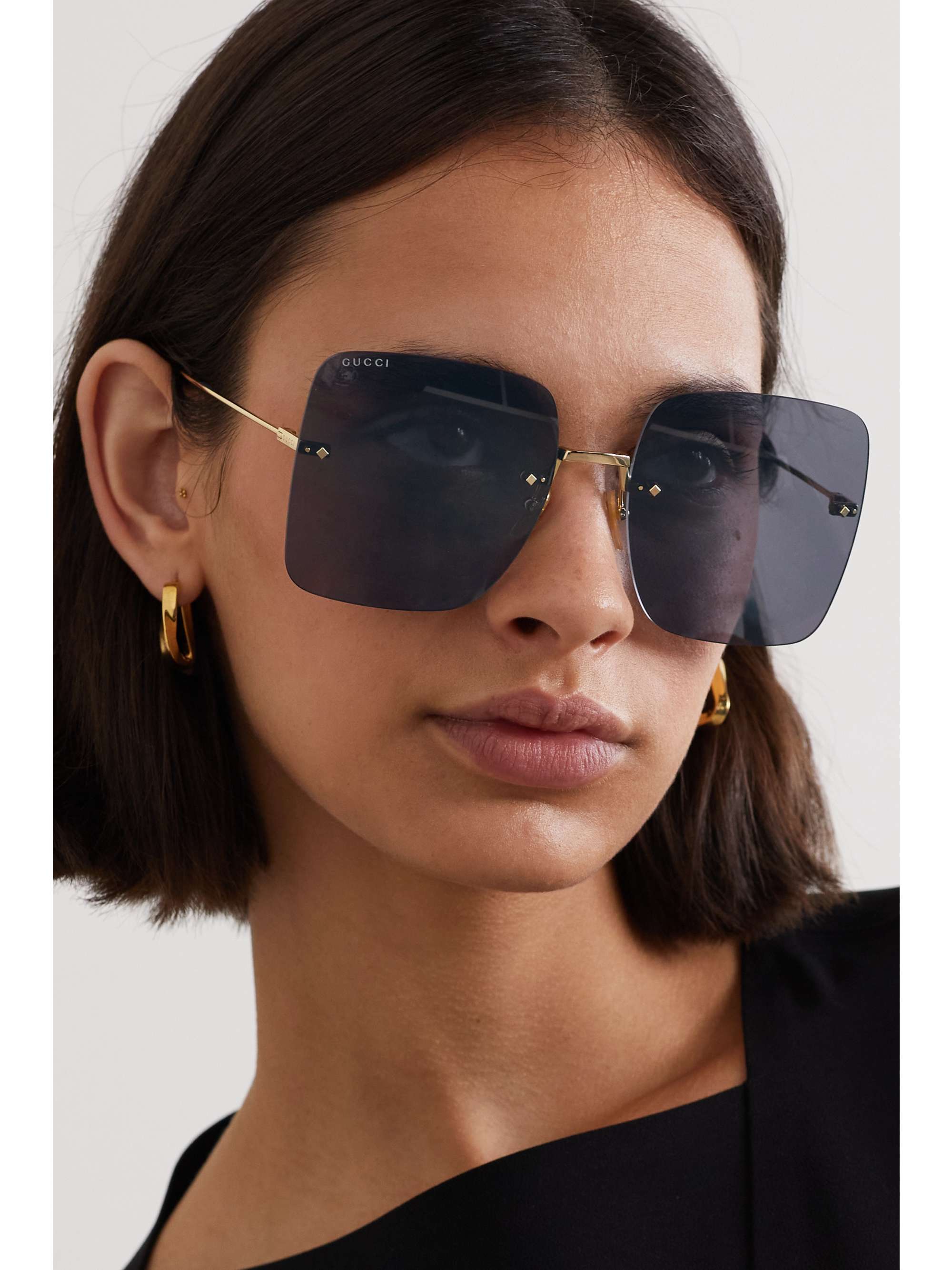 GUCCI EYEWEAR Oversized D-frame gold-tone sunglasses